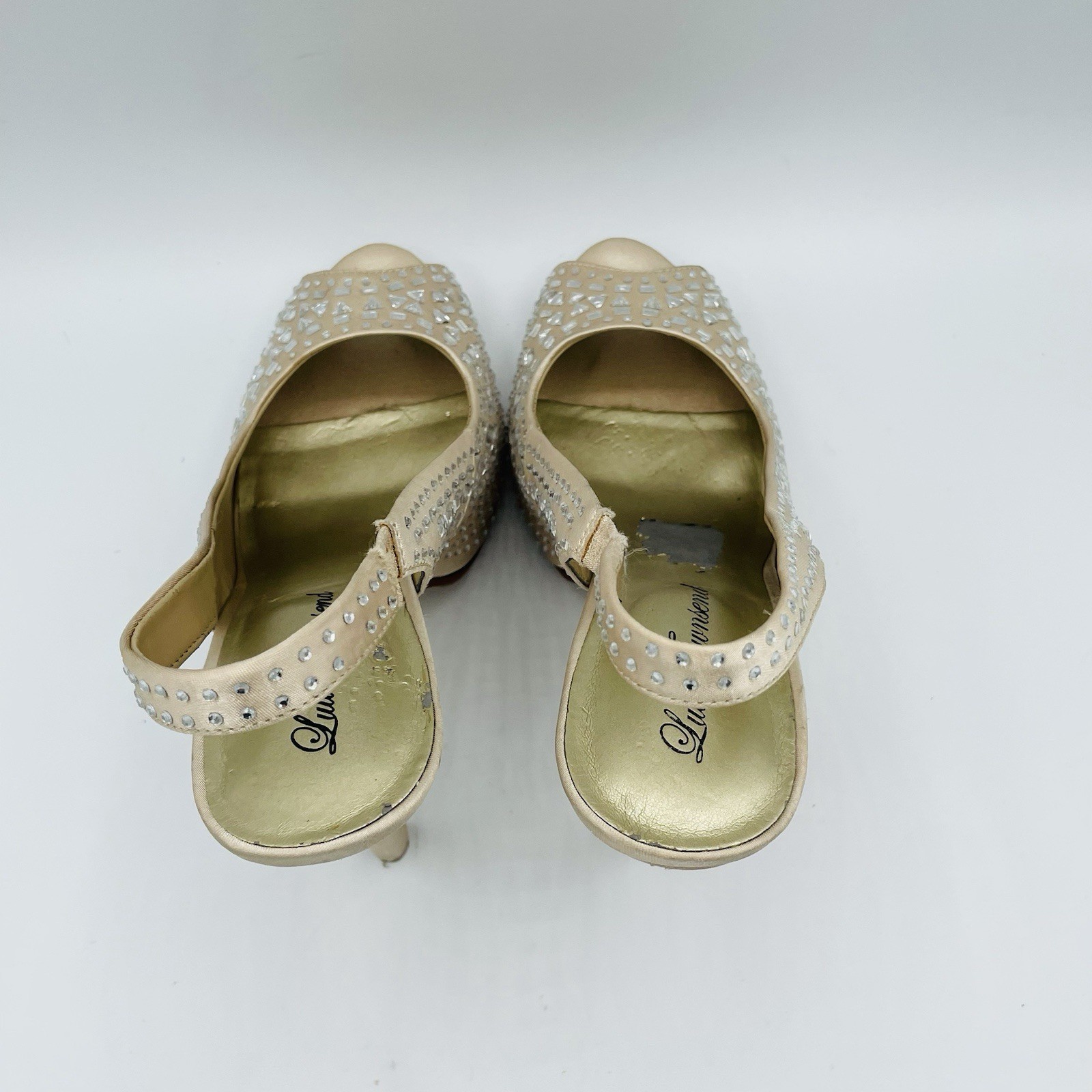 Lulu Townsend Shoes Womens Size 9 Beige Rhinestone Sling Back High Heels Sandals