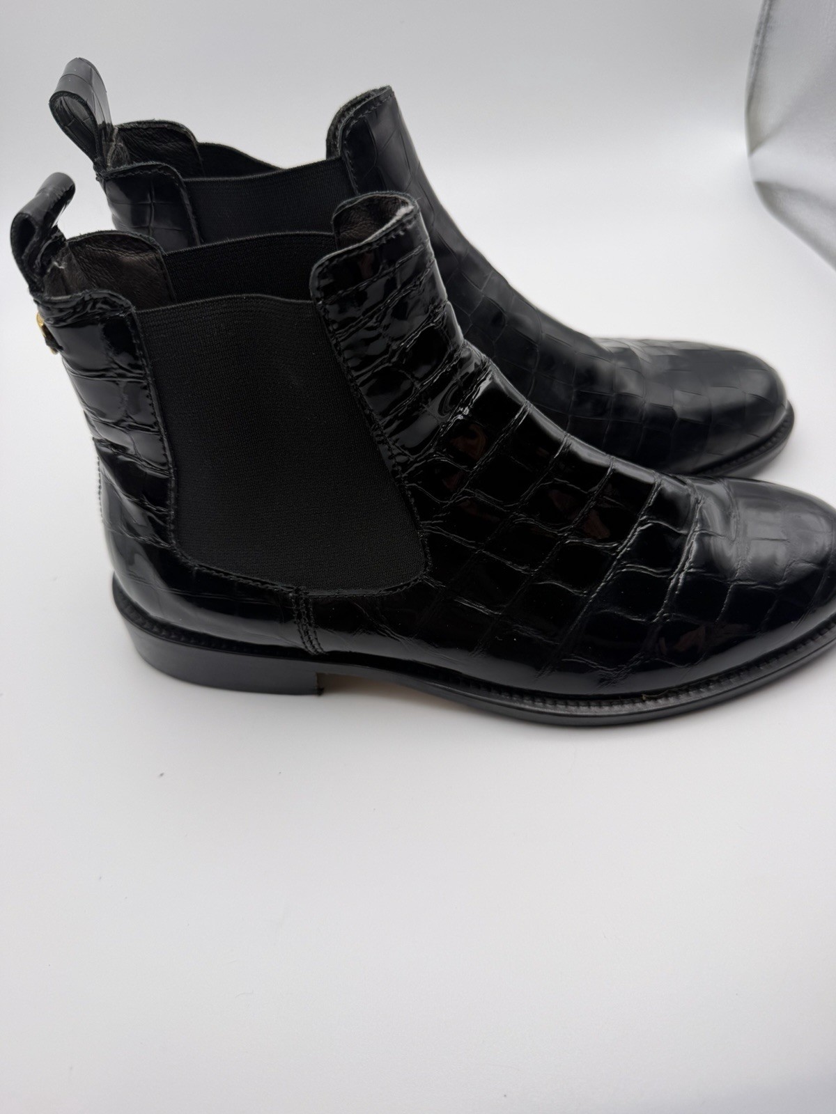 Russell & Bromley Chelsea Boots Black Croc Embossed Leather EU 37.5 US 6.5