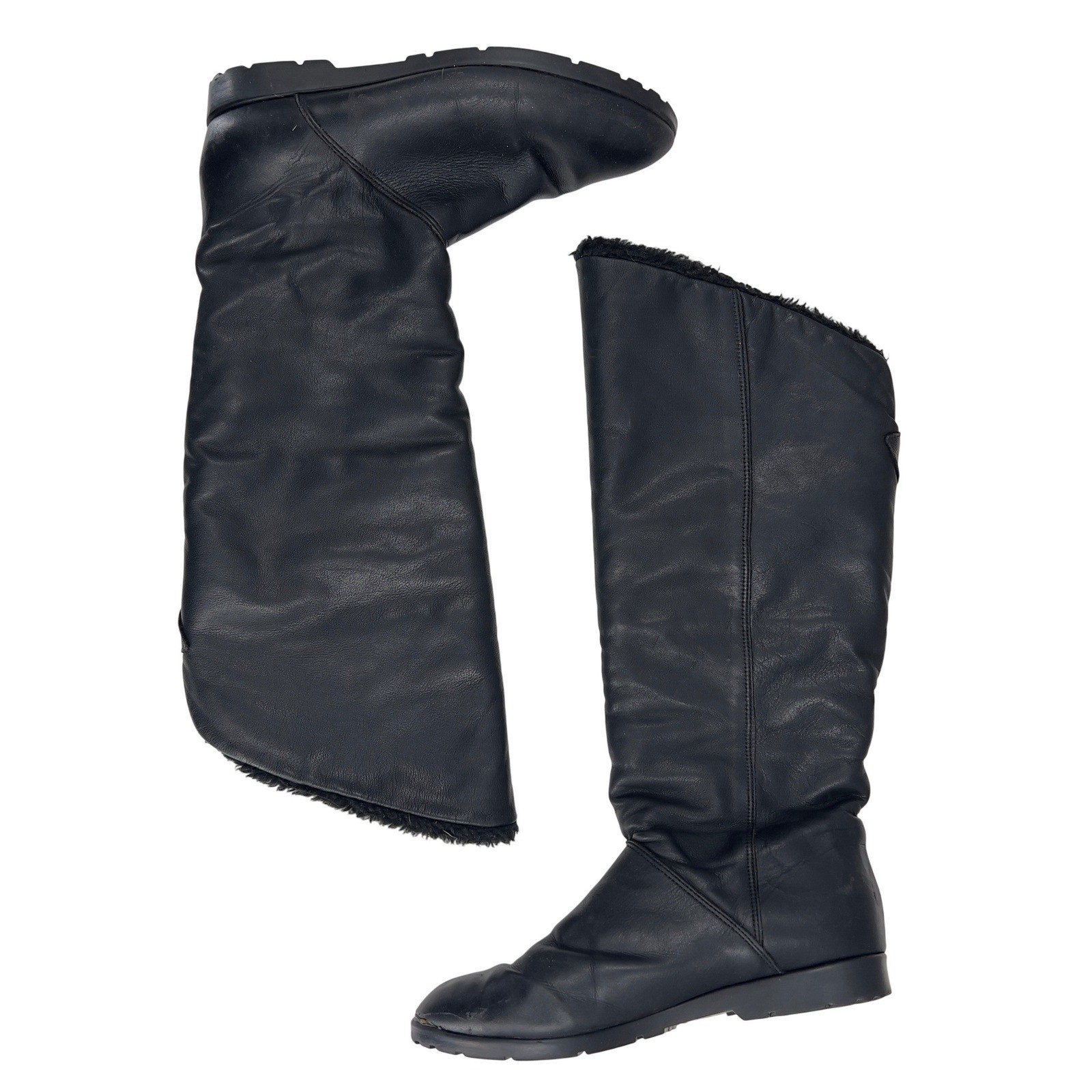 Vintage Cougar Black Leather Knee High Winter Boots Fur Lined Size 9.5 Cozy Chic