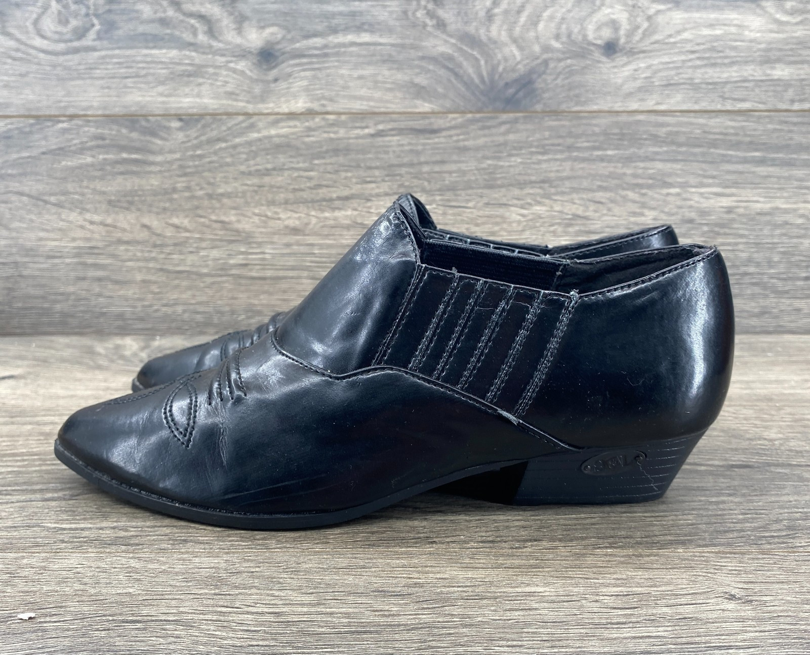 Sam & Libby Walton Western Pointed Toe Leather Booties Women’s Size 8 Black