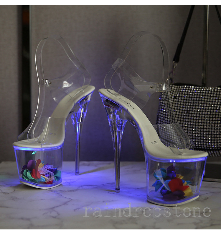 Womens Light up High Heel LED Platform High Heel Luminous Ankle Strap Sandals