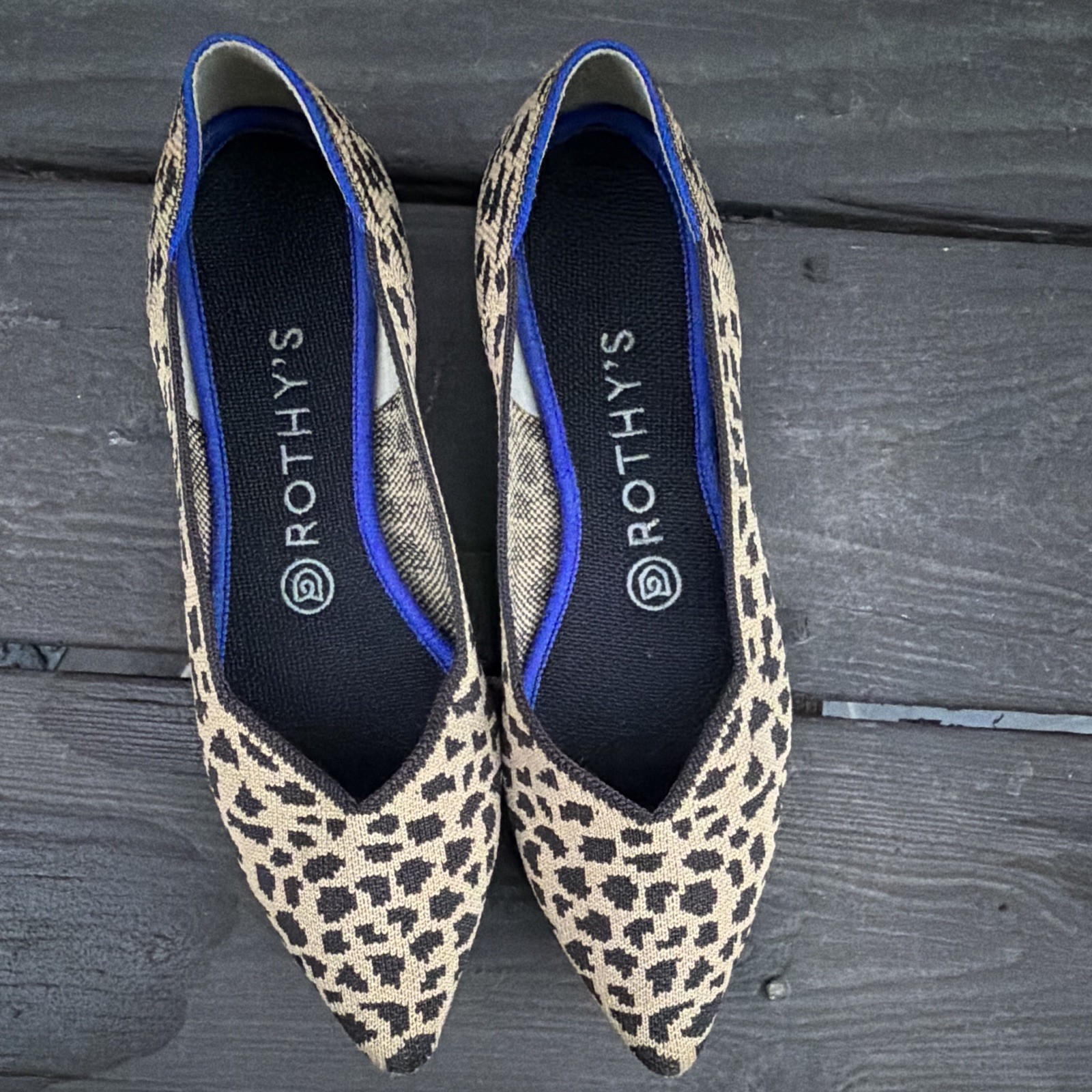 Rothy’s Women’s Pointed Toe Knit Flats Animal Print Slip-On US 8 Beige