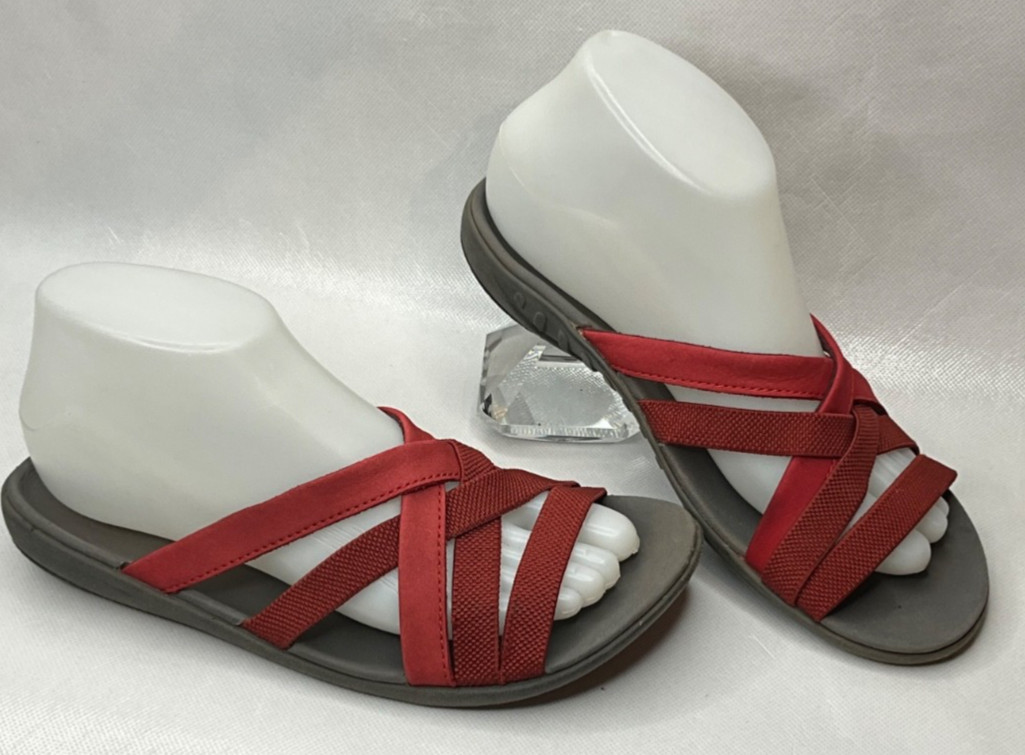 Spenco Womens Size 8 Red Strappy Slide Sandals Orthotic Comfort Casual