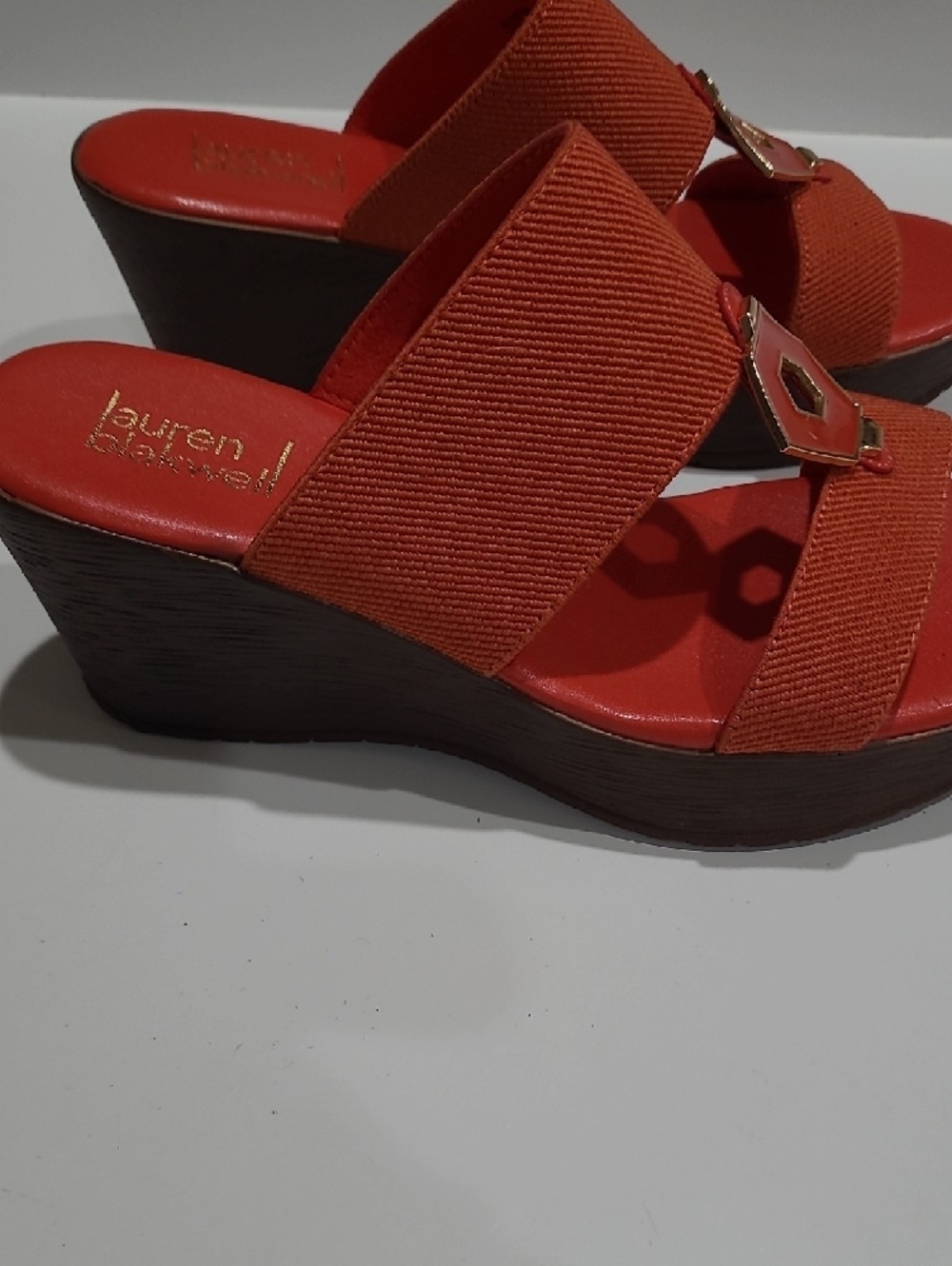 Lauren Blakwell Coral Wedge Heel Slide Sandals