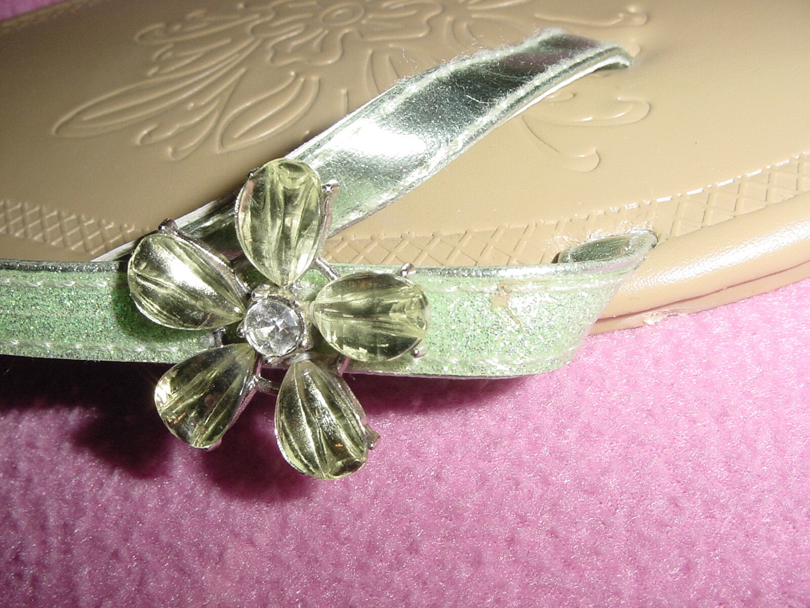 Metallic Glitter Thong Flop Sandal Gems GREEN or GRAY/SILVER XL 11-12 FREE SHIP