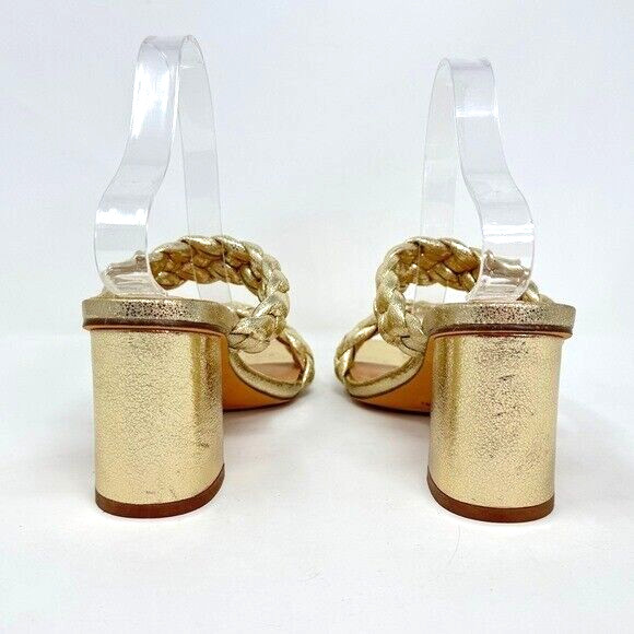 Sincerely Jules IRIS Braided Sandal Metallic Gold Square Toe Slip On Heel 7.5