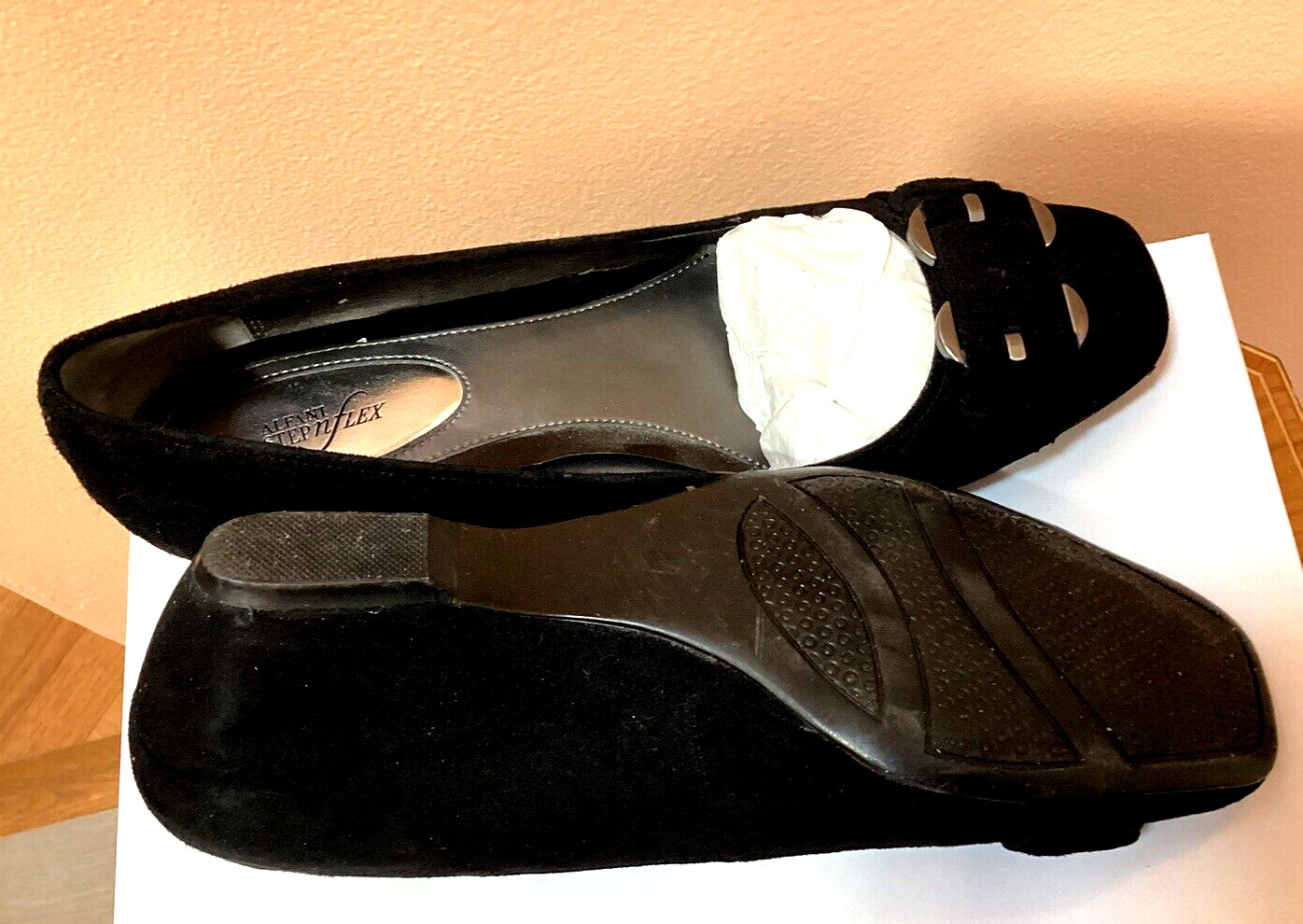 Alfani Step N Flex Womens Black Suede Wedge Slipon Career Shoes Size 7