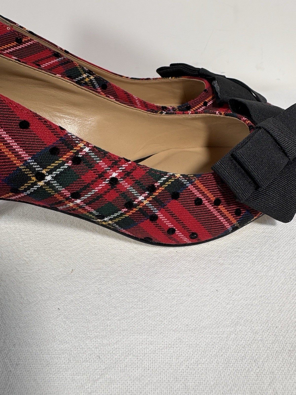 NIB Talbots ERICA Red Tartan Plaid/Bow Kitten Heel Pumps 7 M