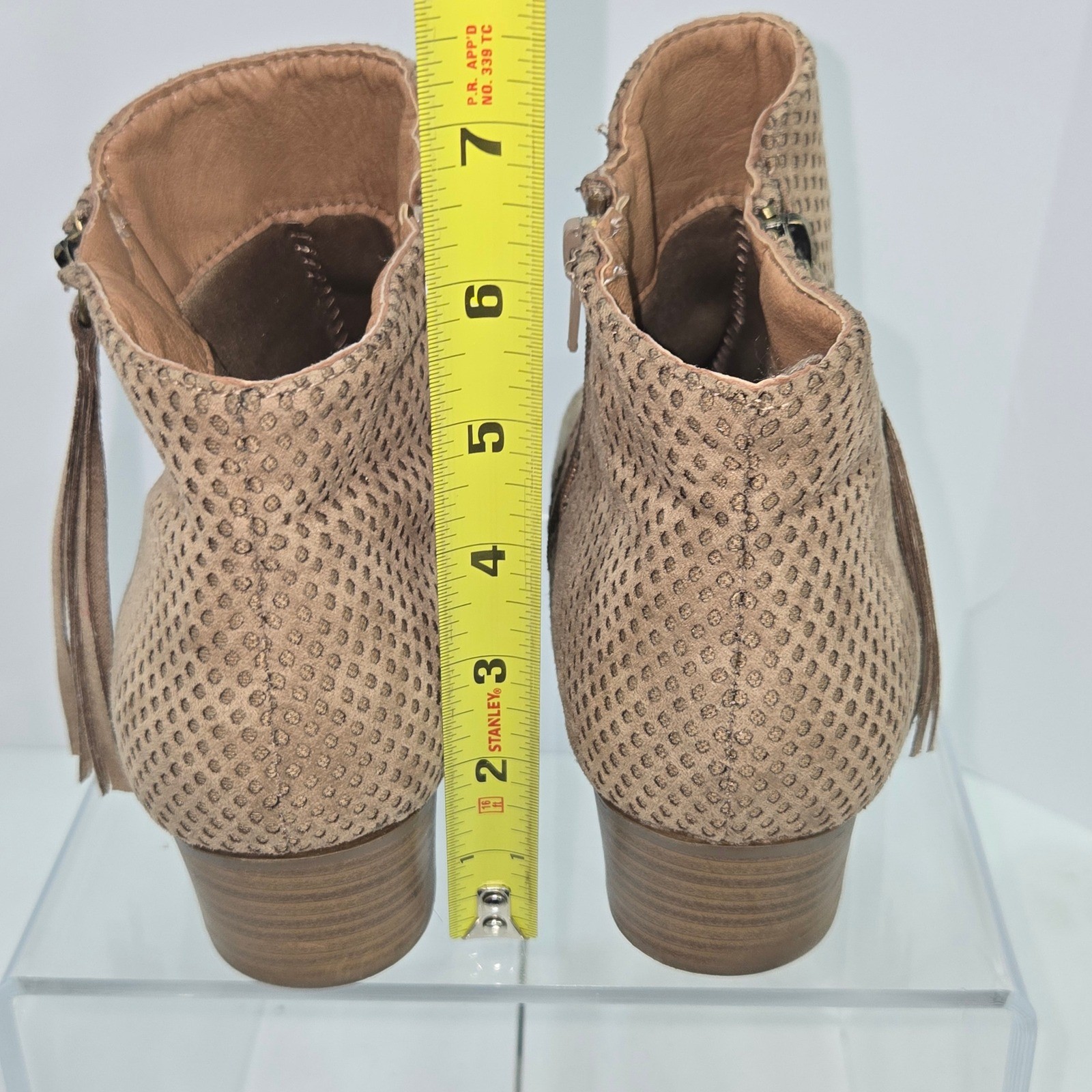 JustFab Leighton Tan Perforated Tassel Ankle Booties Womens Size 9 Pointed Toe