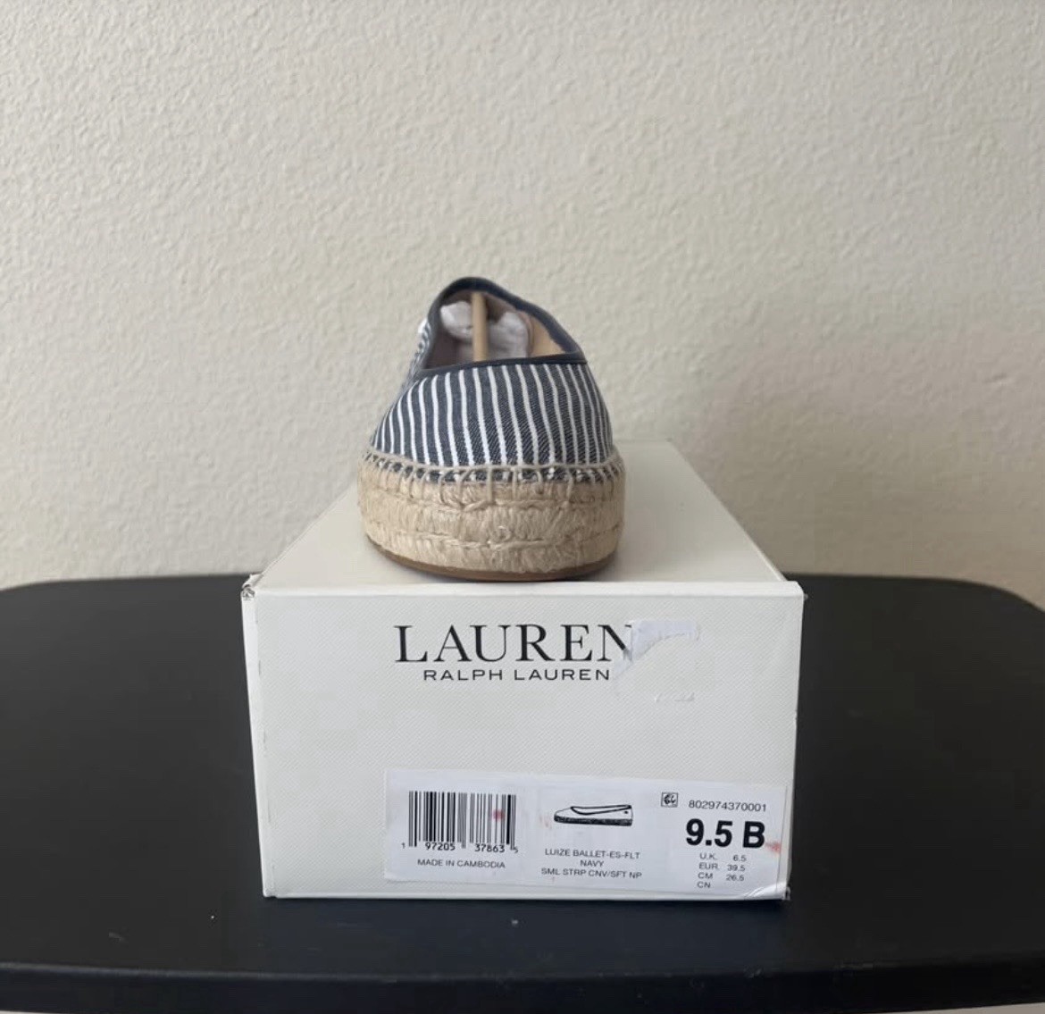 Lauren Ralph Lauren Womens Canvas Espadrille Flats Navy/White Stripe 9.5B