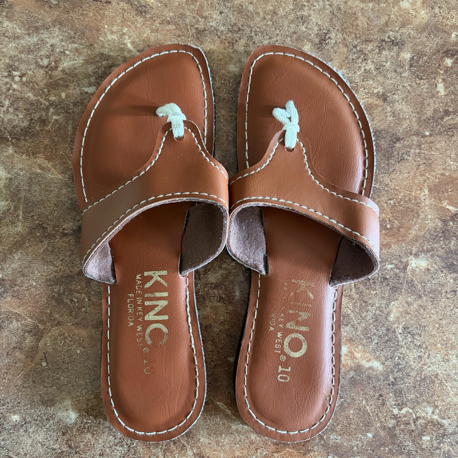 KINO Key West Women’s Lily Brown Leather Sandals Thong Flip Flops Size 10
