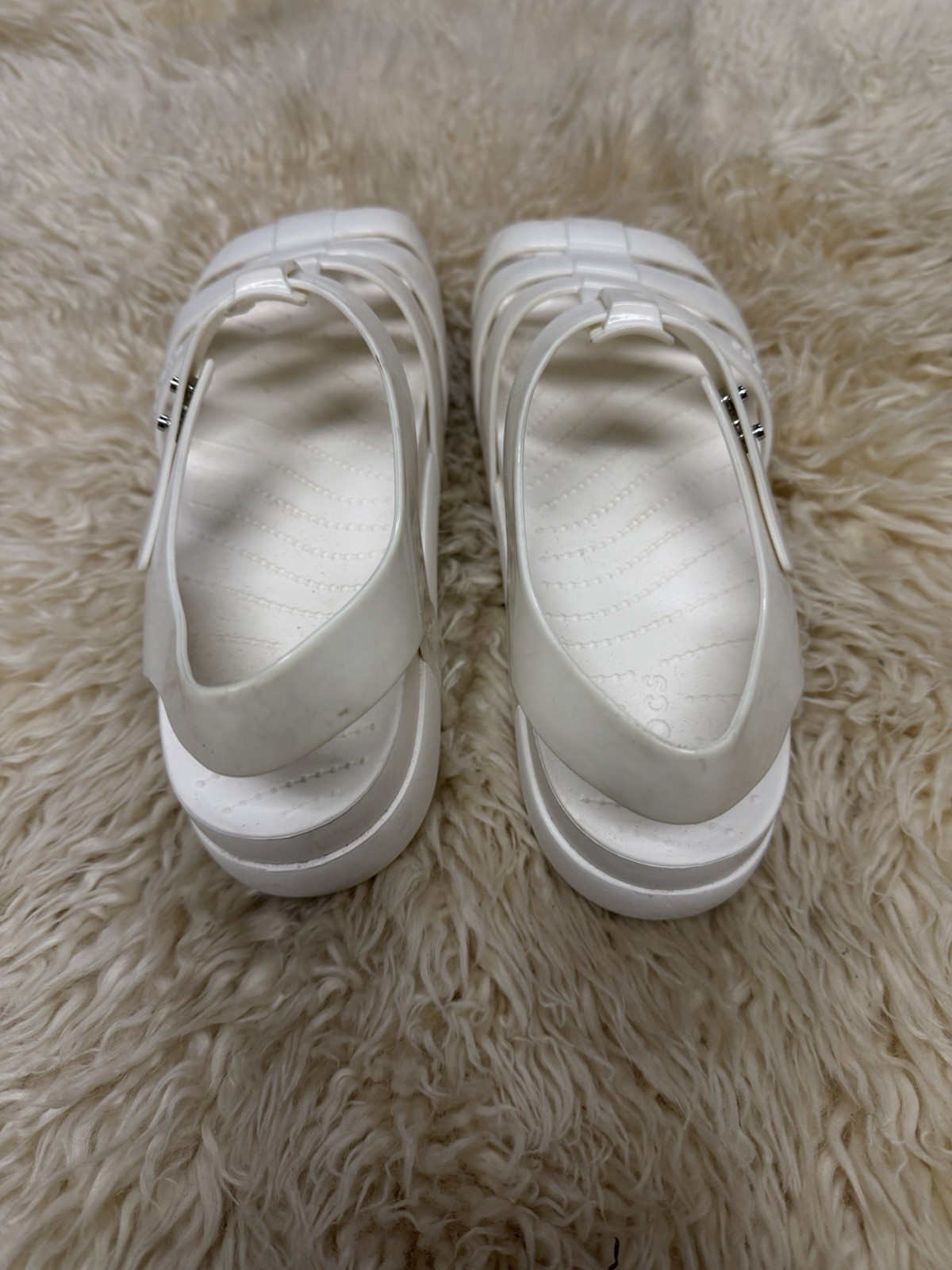 Crocs Tulum Sandals W8 White Platform Slingback Strappy Comfort Shoes