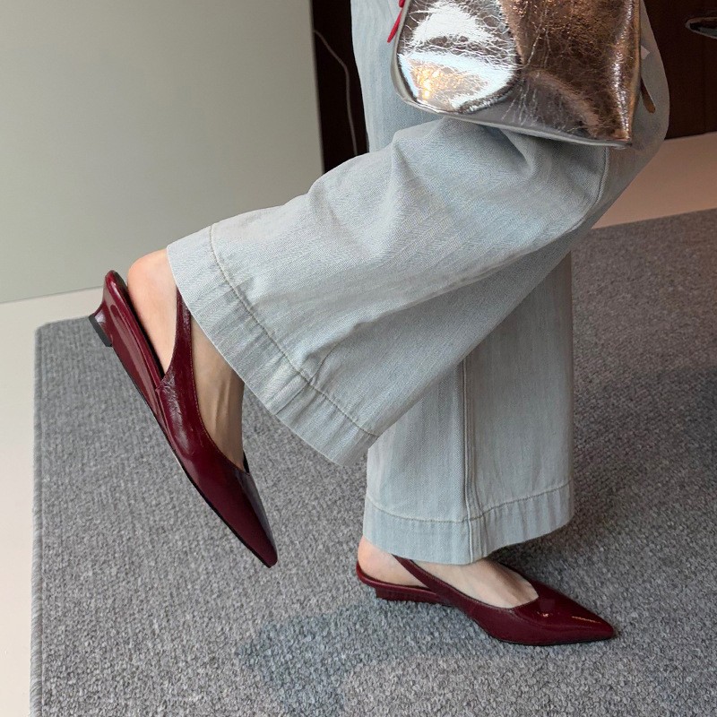 Elegant Pointed Toe Slingback Flats Concise Low Heel Shoes Ladies Mules Pumps