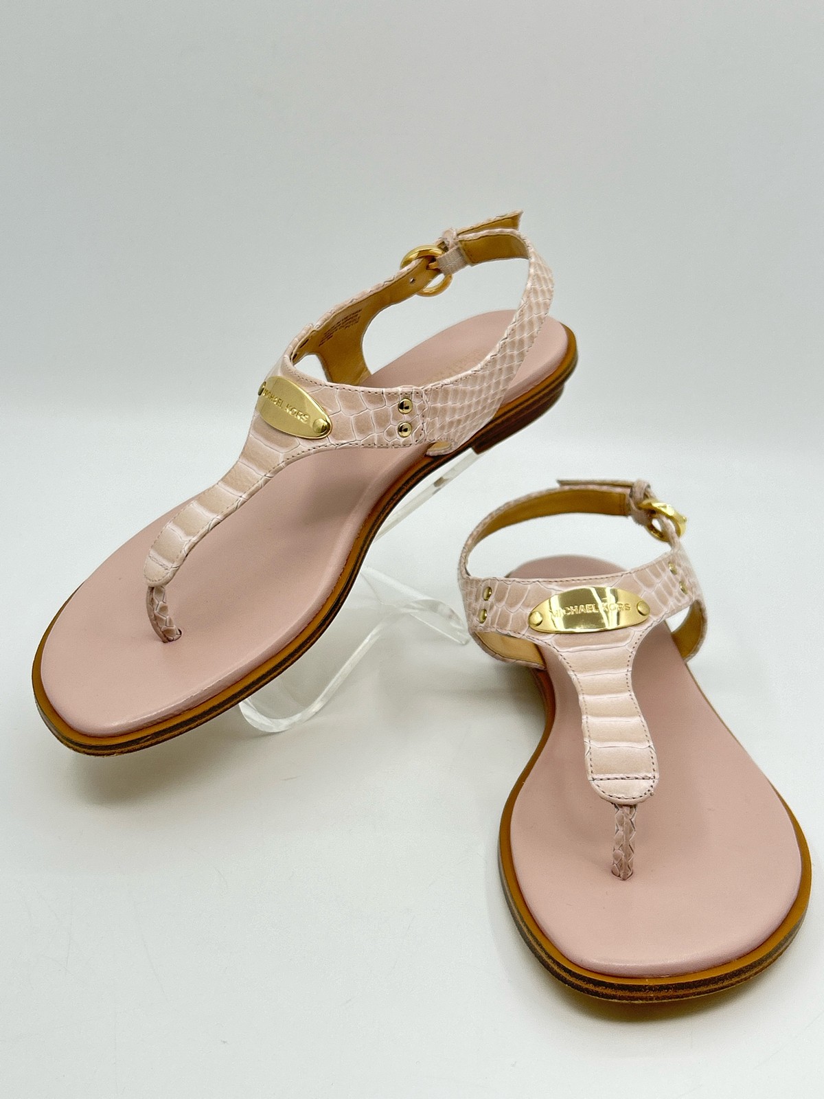 Michael Michael Kors MK Plate Thong Size 8M Leather Pink Women Sandal