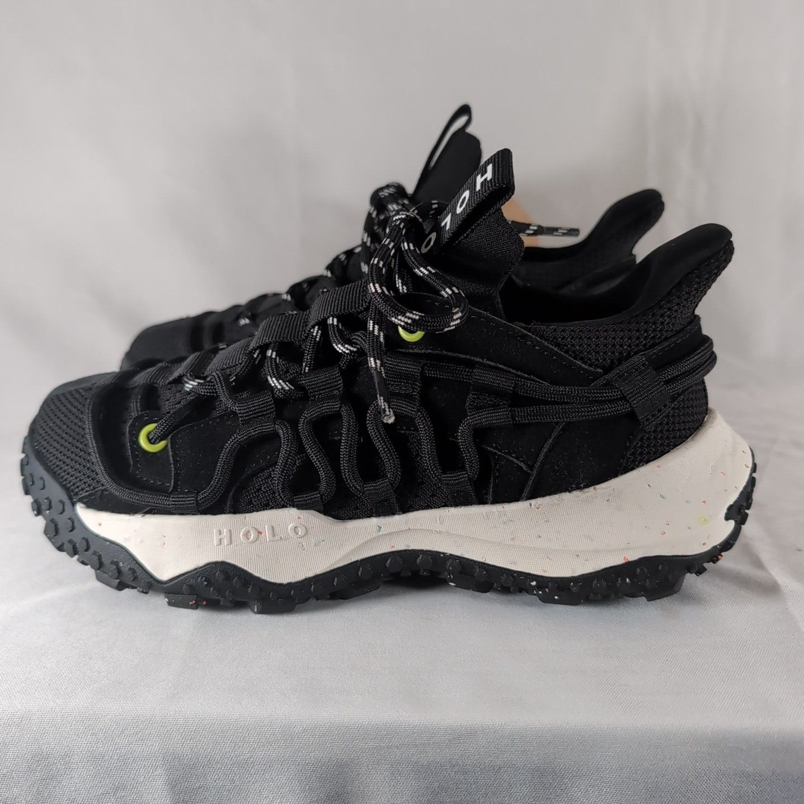 Holo ZEUS Low Top Hiking Trail Sneaker Women 6.5 Black White Sock Knit Athletic