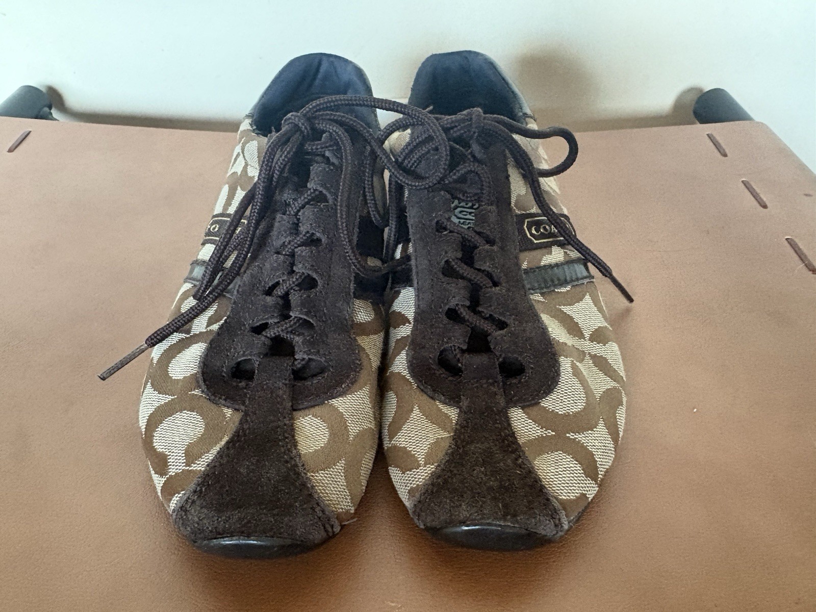 Coach Kathleen Signature Logo Low Top Lace-Up Sneakers Women’s Brown Beige
