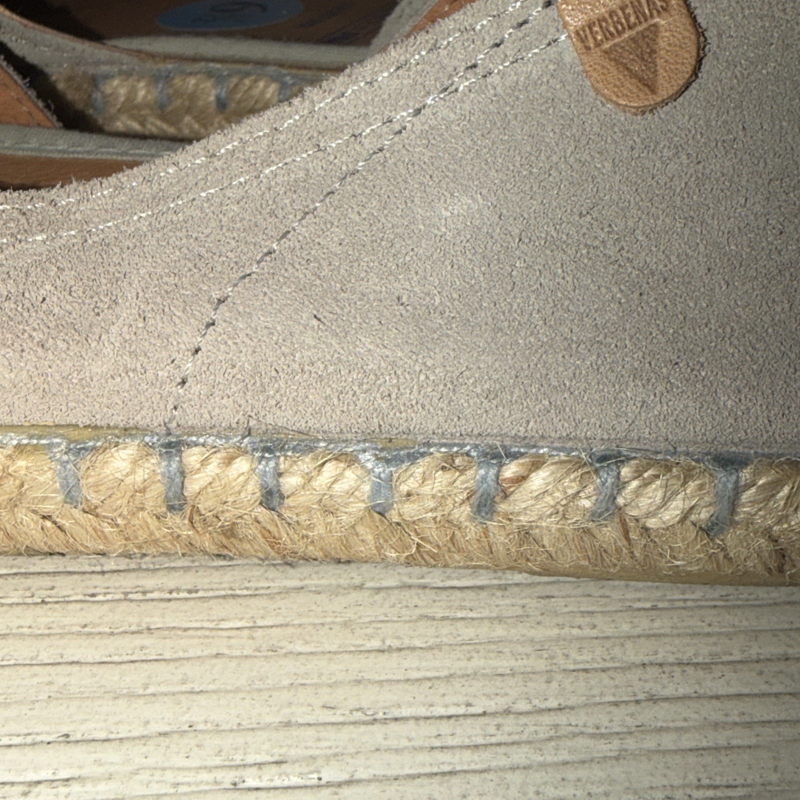 Verbenas Cruz Peep Toe Suede Leather Flats Taupe Espadrille Shoes EU 37 US 7 6.5