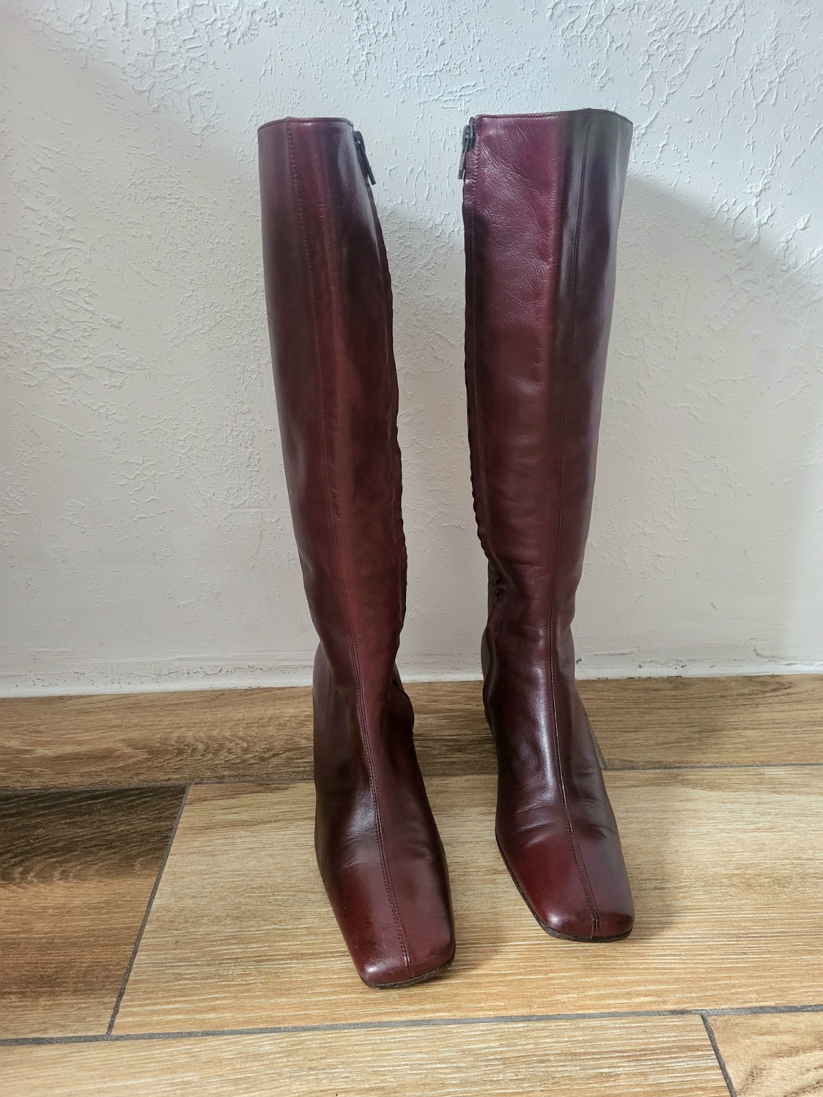 Ledies Boots Knee High Genuine Leather Shoes UK5.5 US7.5 EU38.5 Burgundy Italy