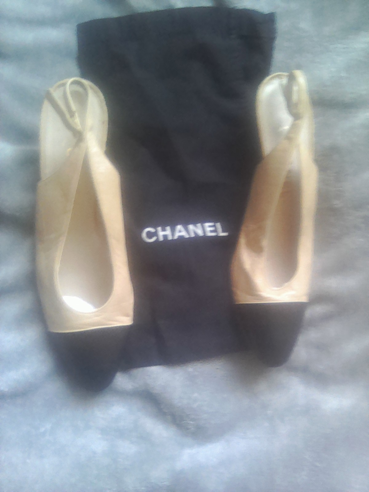Authentic Chanel Tan & Navy Slingback Shoes Make Your Best Reasonable Offers