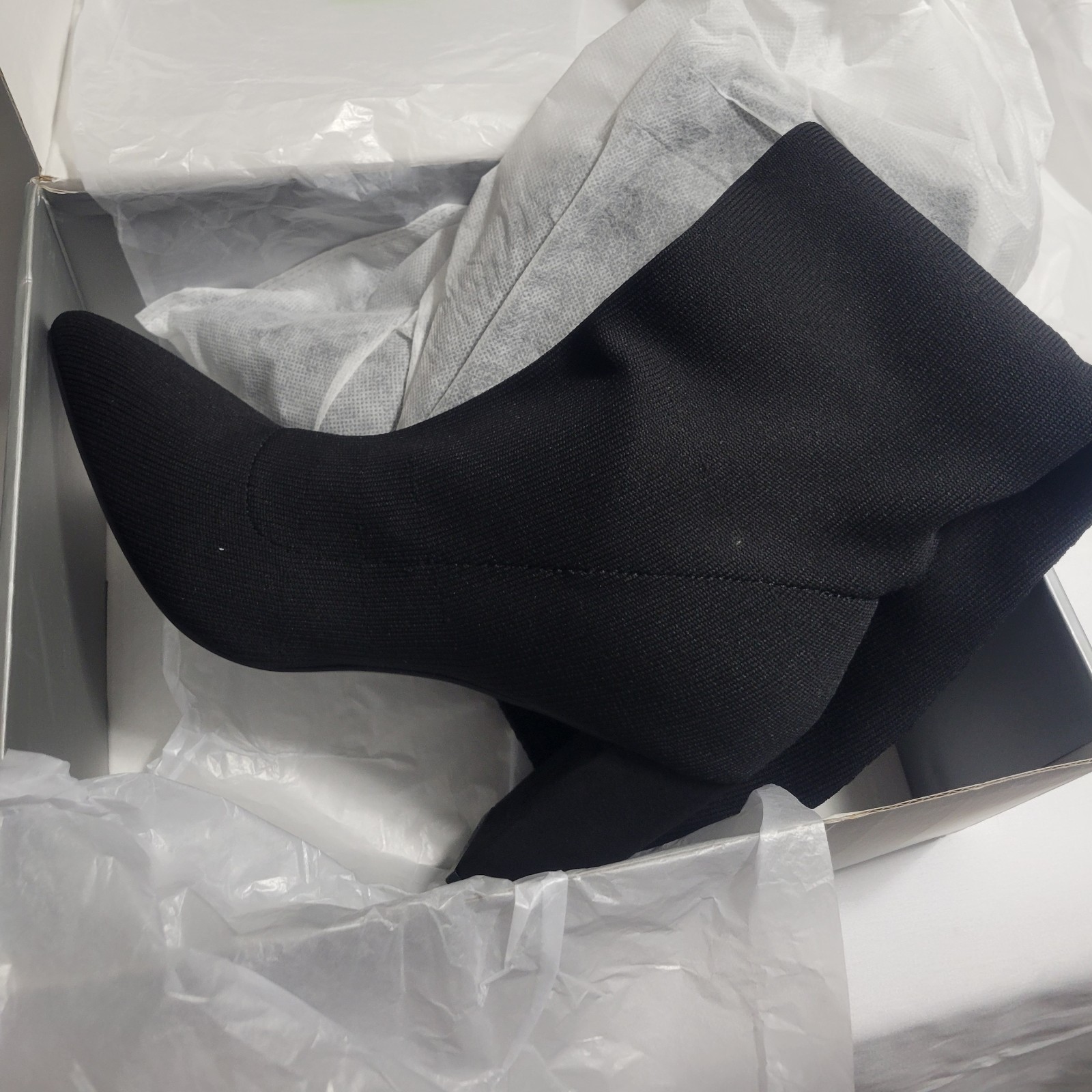 NIB Newbella Black Knit Boots Women’s Size 8 Pointed Toe Block Heel Stretch New