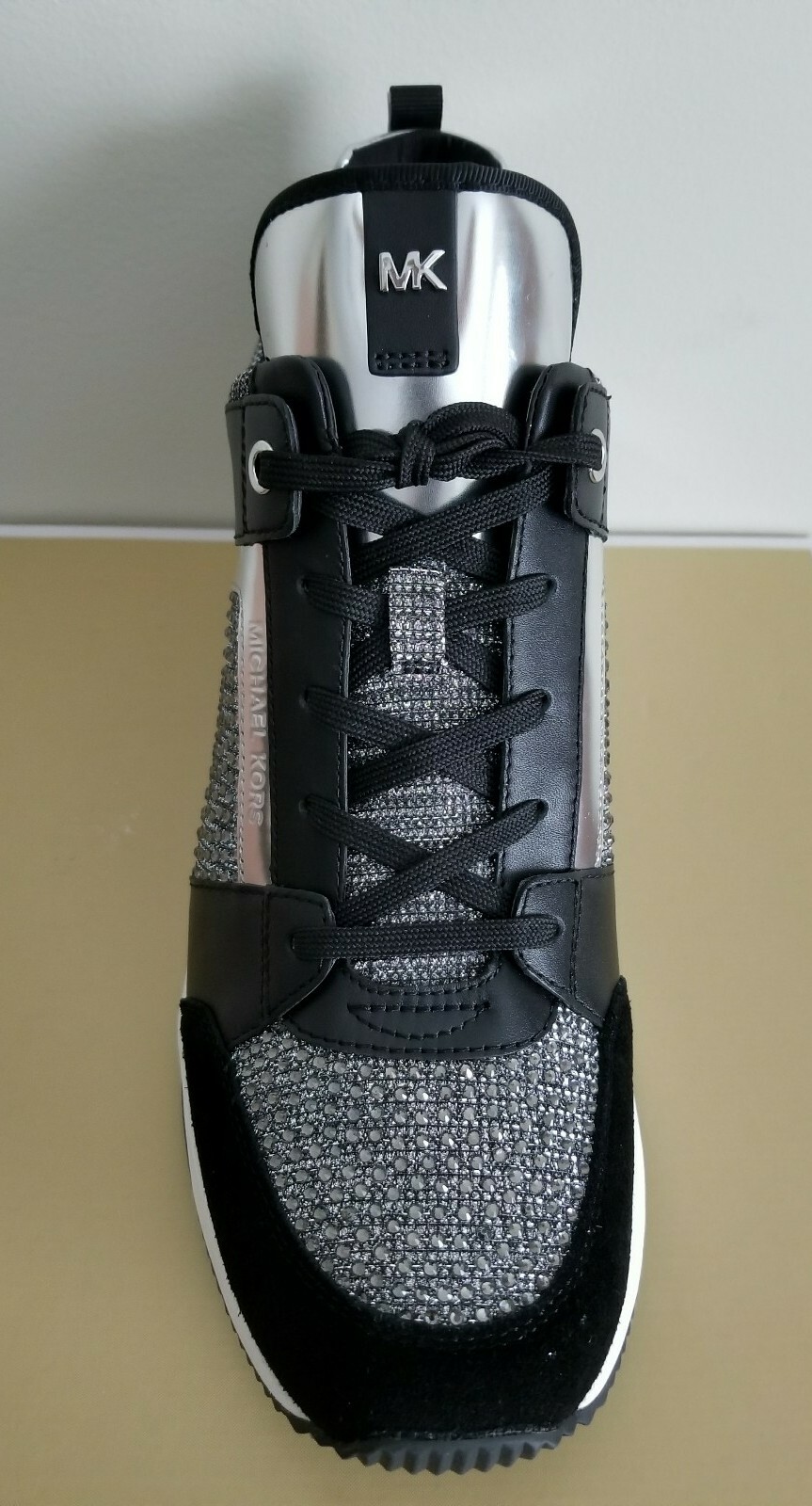 Michael KORS GEORGIE ICONIC MK LOGO SILVER CRYSTAL WEDGE SNEAKERS 5 I LOVE SHOES