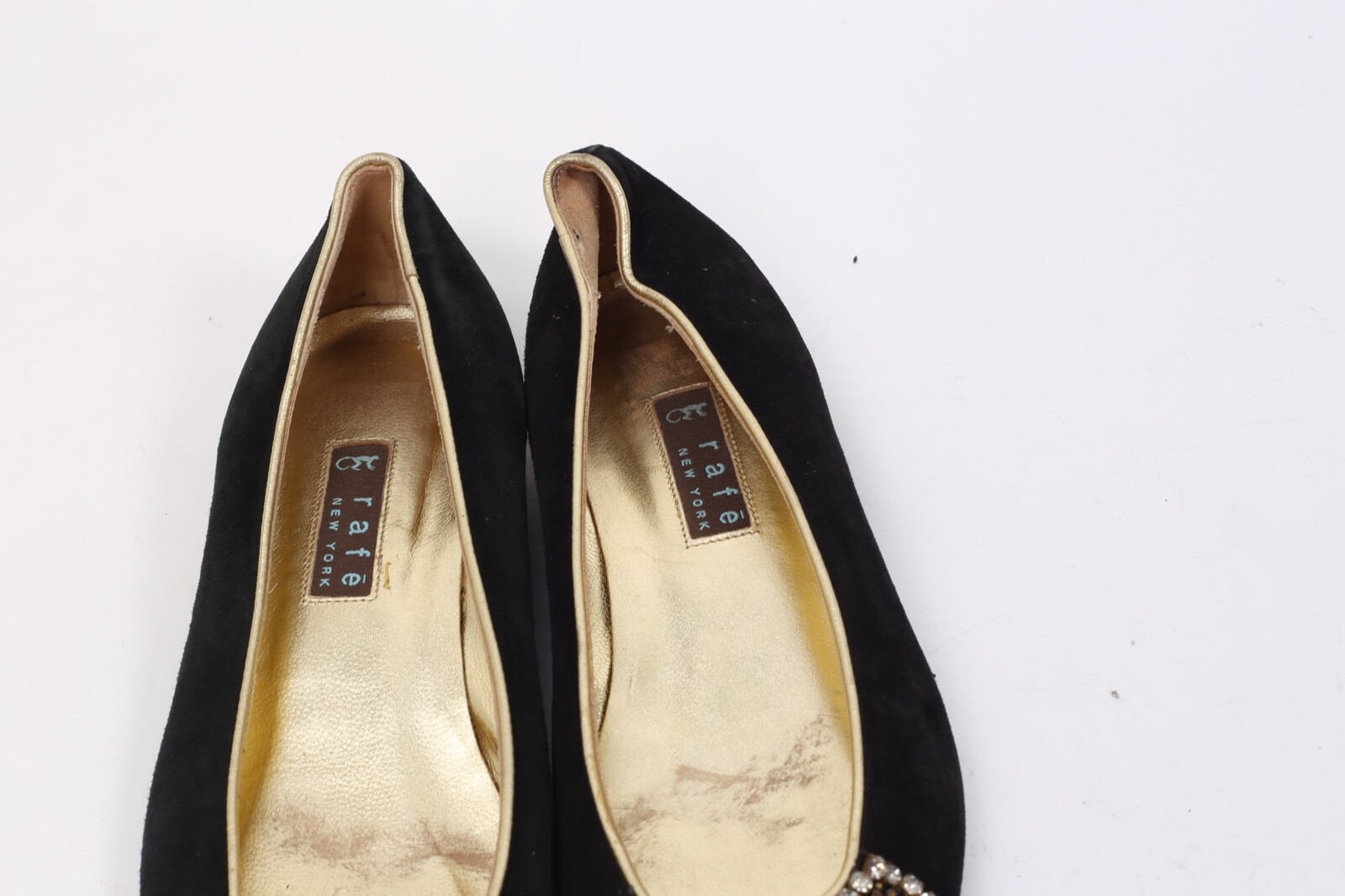 Vintage Rafe Brown Suede Beaded Rhinestone Pointed Toe Flats Boho Evening 38