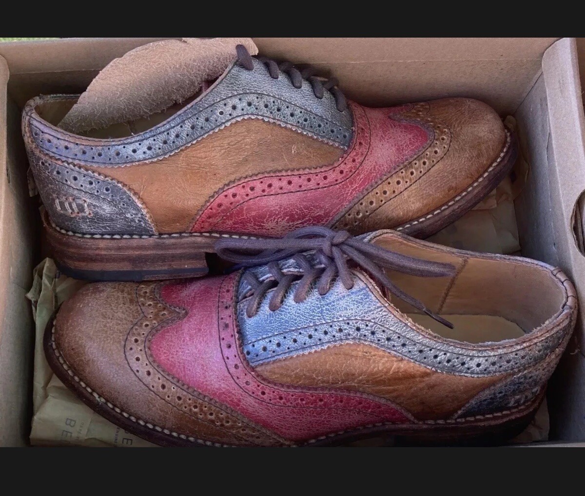 Bed|Stu Lita Red(pink)/Caramel(tan)/ Silver Lux(Blue)Leather Handmade Oxford 7.5