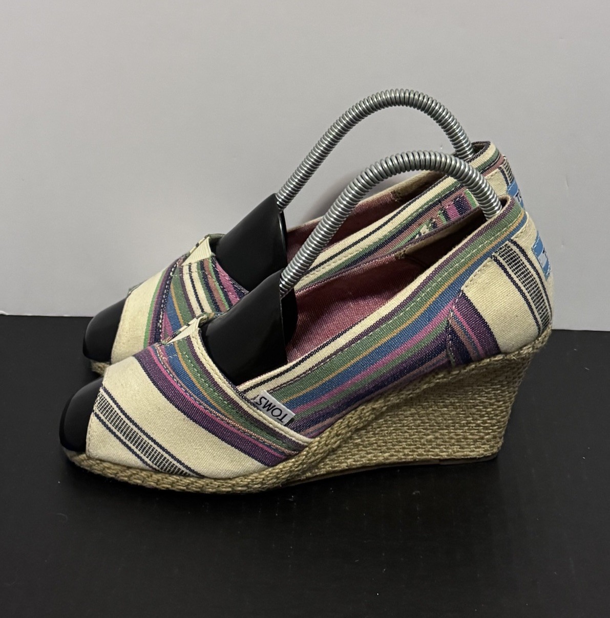 TOMS Wedge Mid (2-2.9 in) Heel W8 Espadrille Striped Multicolor Canvas Sandals