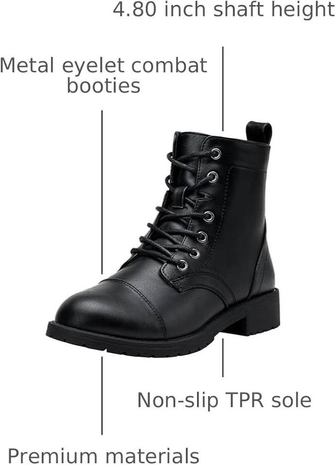 VEPOSE WOMENS ANKLE BOOTS COMBAT LACE UP BOOTIES WITH INSIDE ZIPPER Size 7 Black