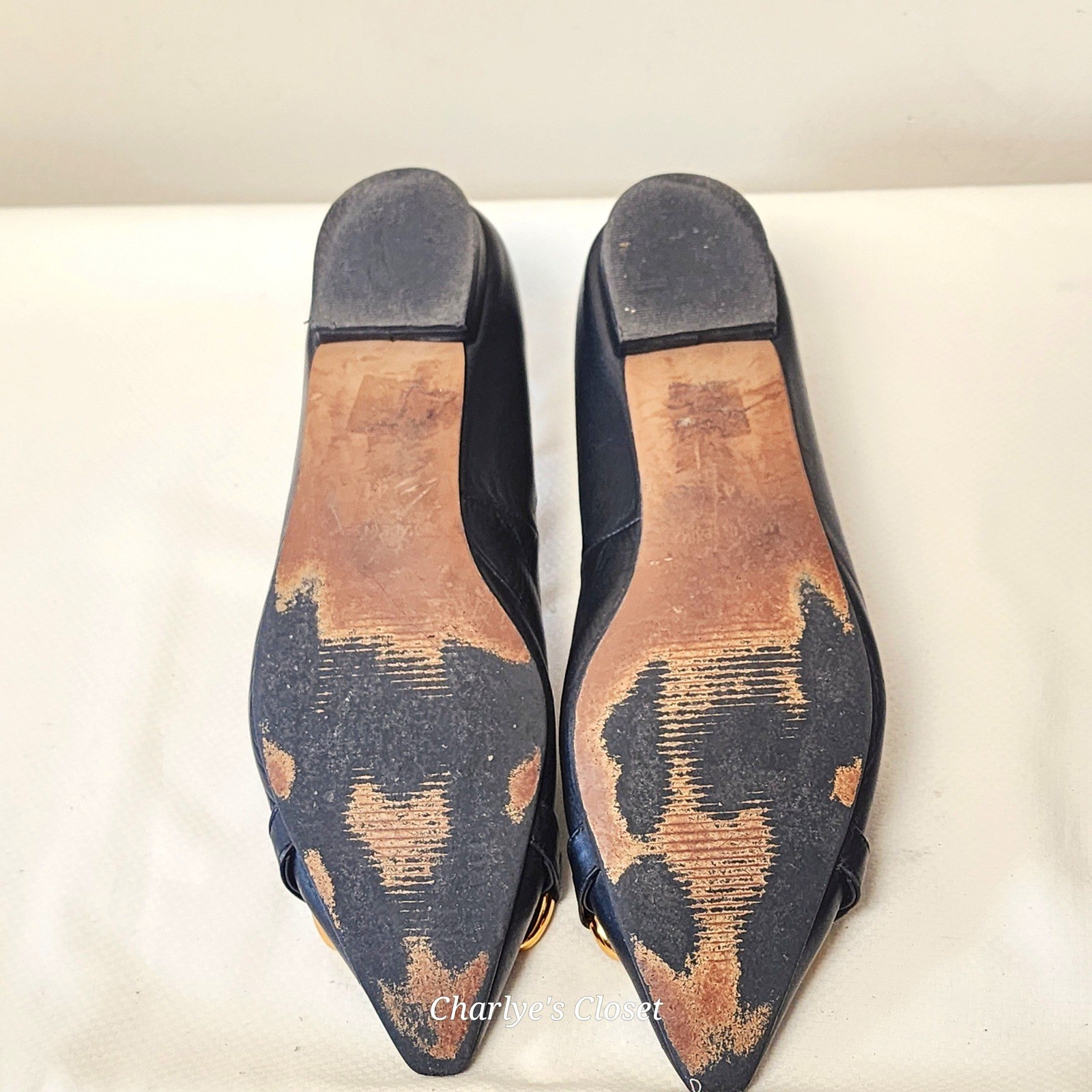 Angel Alarcon Horsebit Pointed Toe Flat 41/US 10 Blk Leather Made in Spain