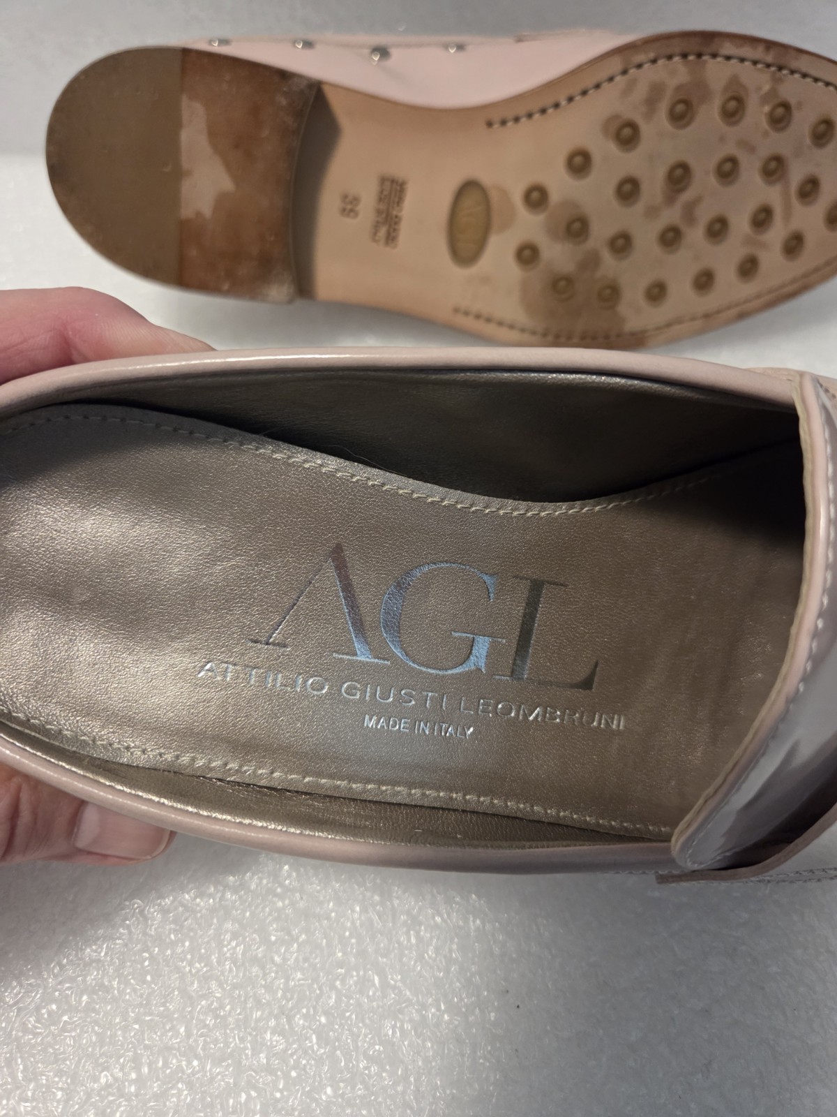 Attilio Giusti Leombruni AGL Penny Loafers Mule 39 Stud Trim Pale Raby Nude