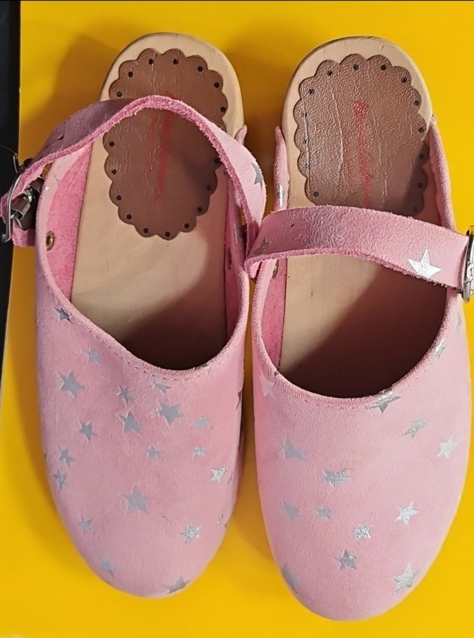 Hanna Andersson Girls Pink Leather Star Clog Wooden Heel 12.5-13