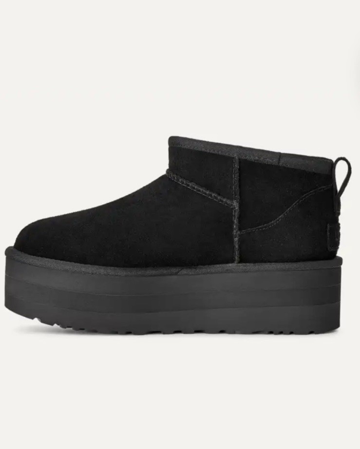 UGG Classic Ultra Mini Platform Boots Black Suede Shearling Women’s US 7