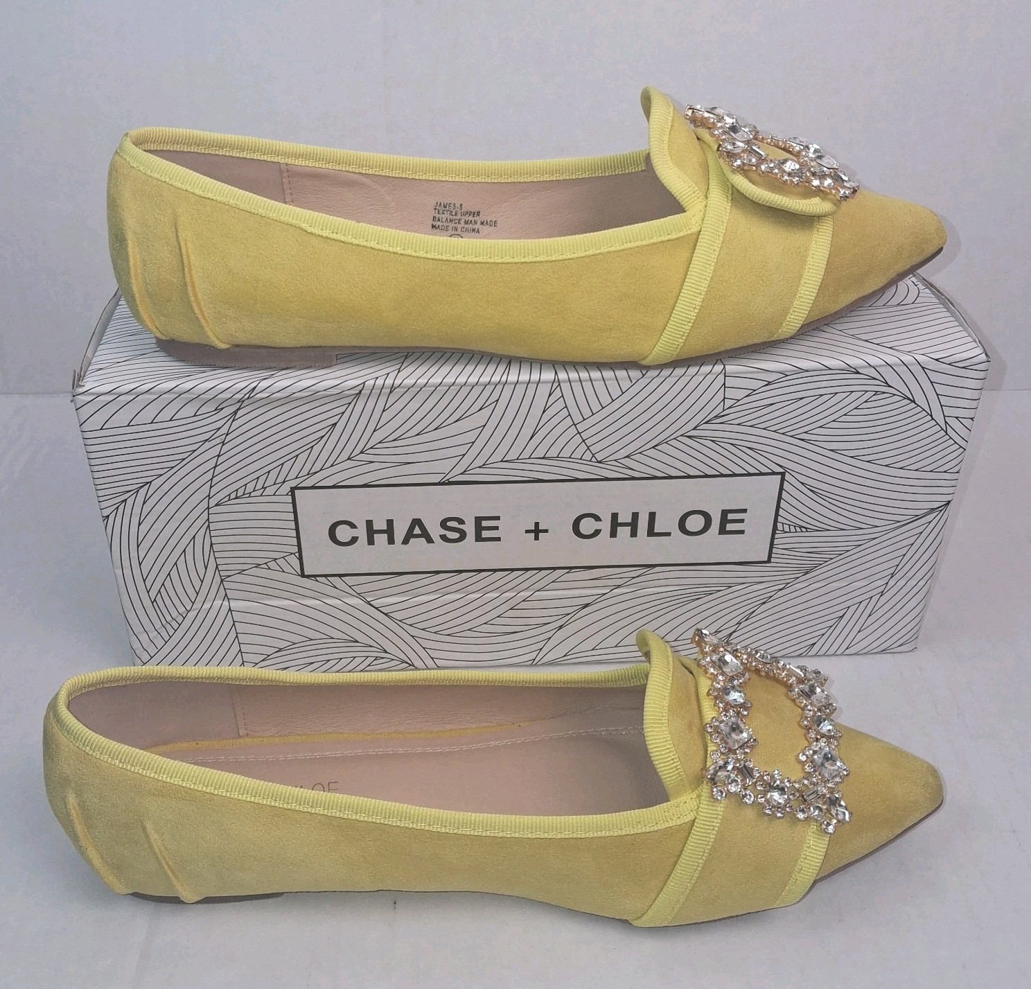 Chase & Chloe Ballet Flats James Yellow Faux Suede Rhinestone Buckle Women 10