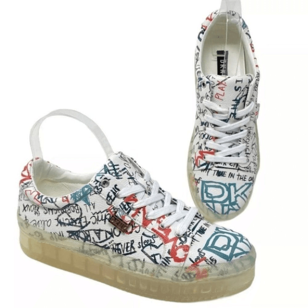DKNY Womens 9.5 Graffiti Platform Sneakers Colorful Streetwear Lace Up Shoes