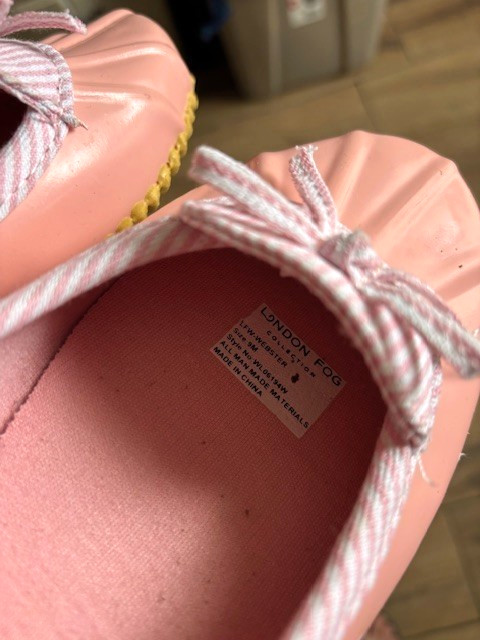 London Fog Pink Wester Women’s Duck Slip On Rubber Rain Shoes Sz 9