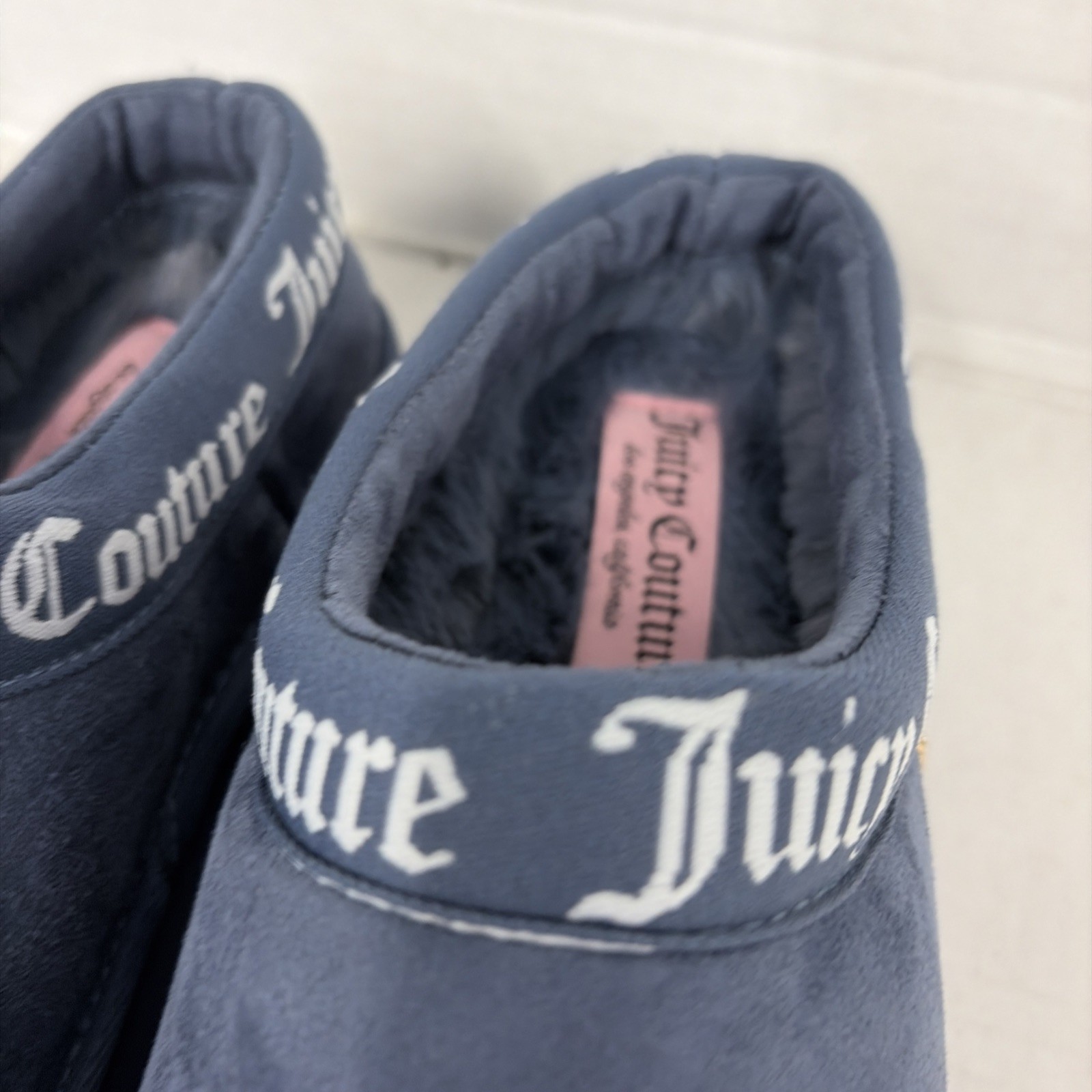 Juicy Couture JC-Oney Slippers Womens 9 EU 39/40 Blue Faux Fur New No Box