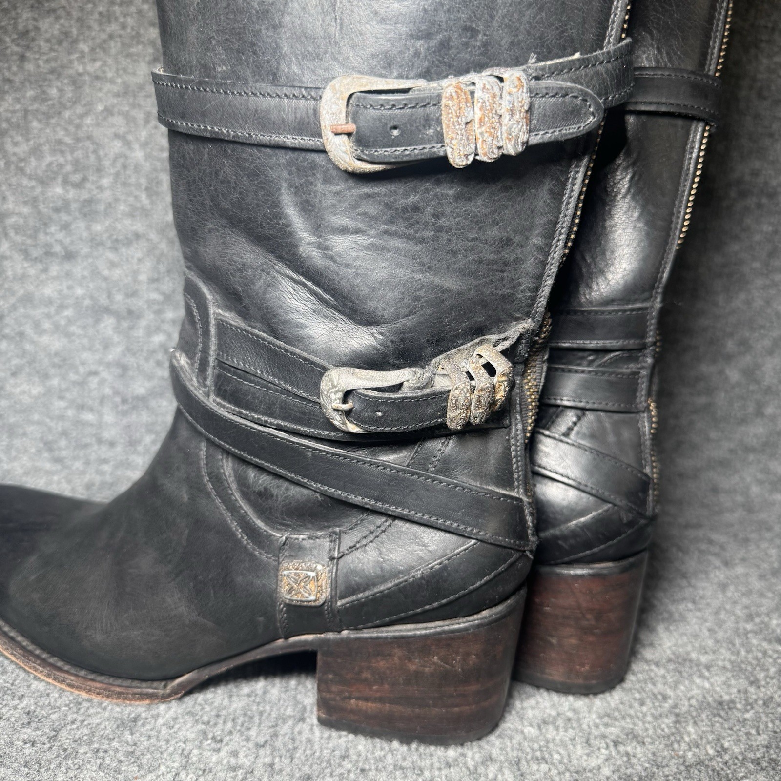 FREEBIRD BY STEVEN Pike Black Boots Women Size 10 Western Buckle Straps