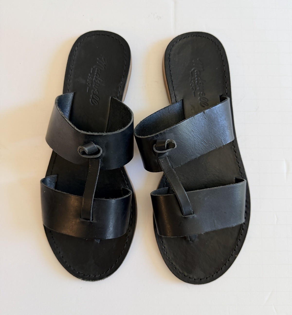 Madewell Women’s Black Leather Thong Slide Sandals Size 7 Slip-On Strappy Casual
