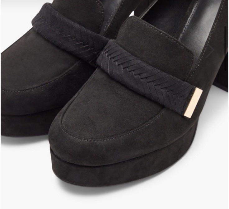 Just Fab Adele Braided Loafer Platform Court Shoes 4” Heel Faux Suede 9.5 Black