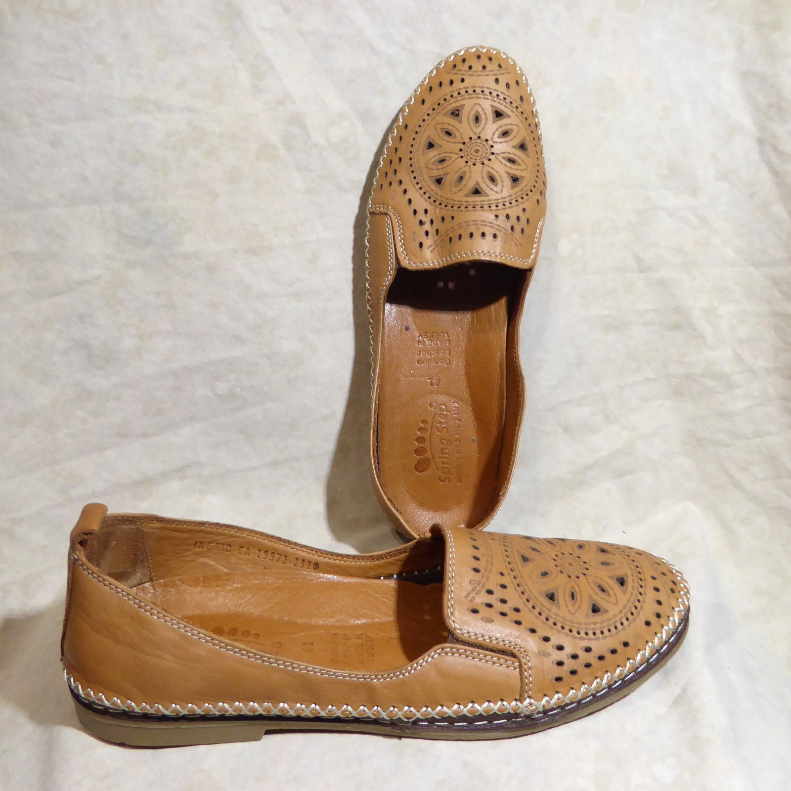 🩰 Spring Step Ingrid Loafer Flats sz 10 M (41) Laser Cut Whiskey Brown Leather