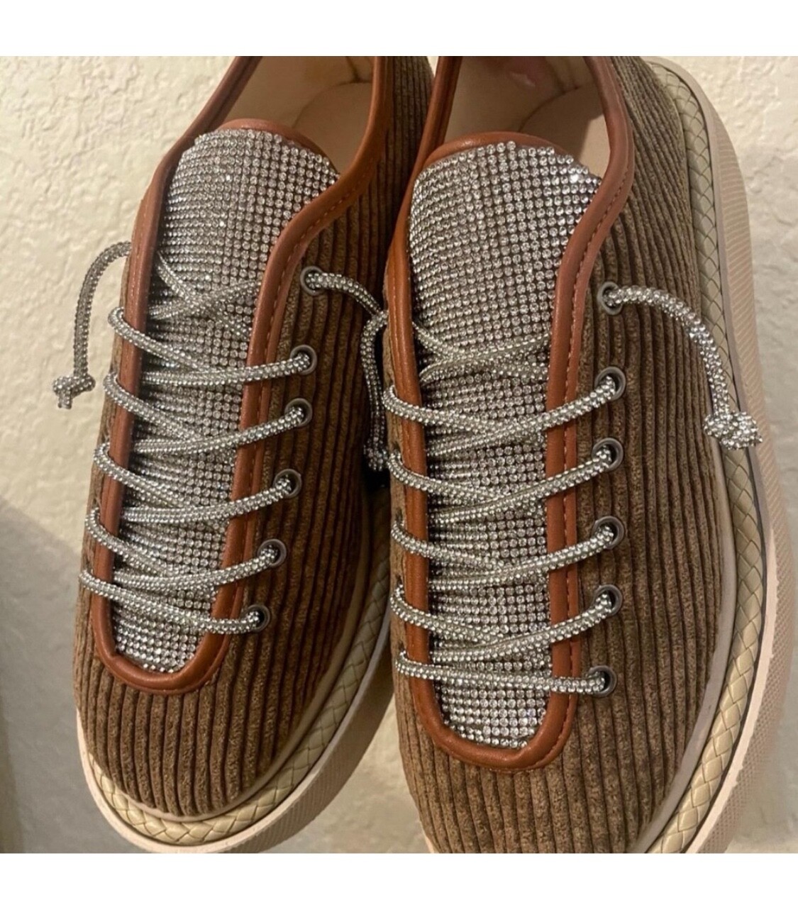 Rhinestone Rope Bling Brown Faux Suede Women’s Sneakers