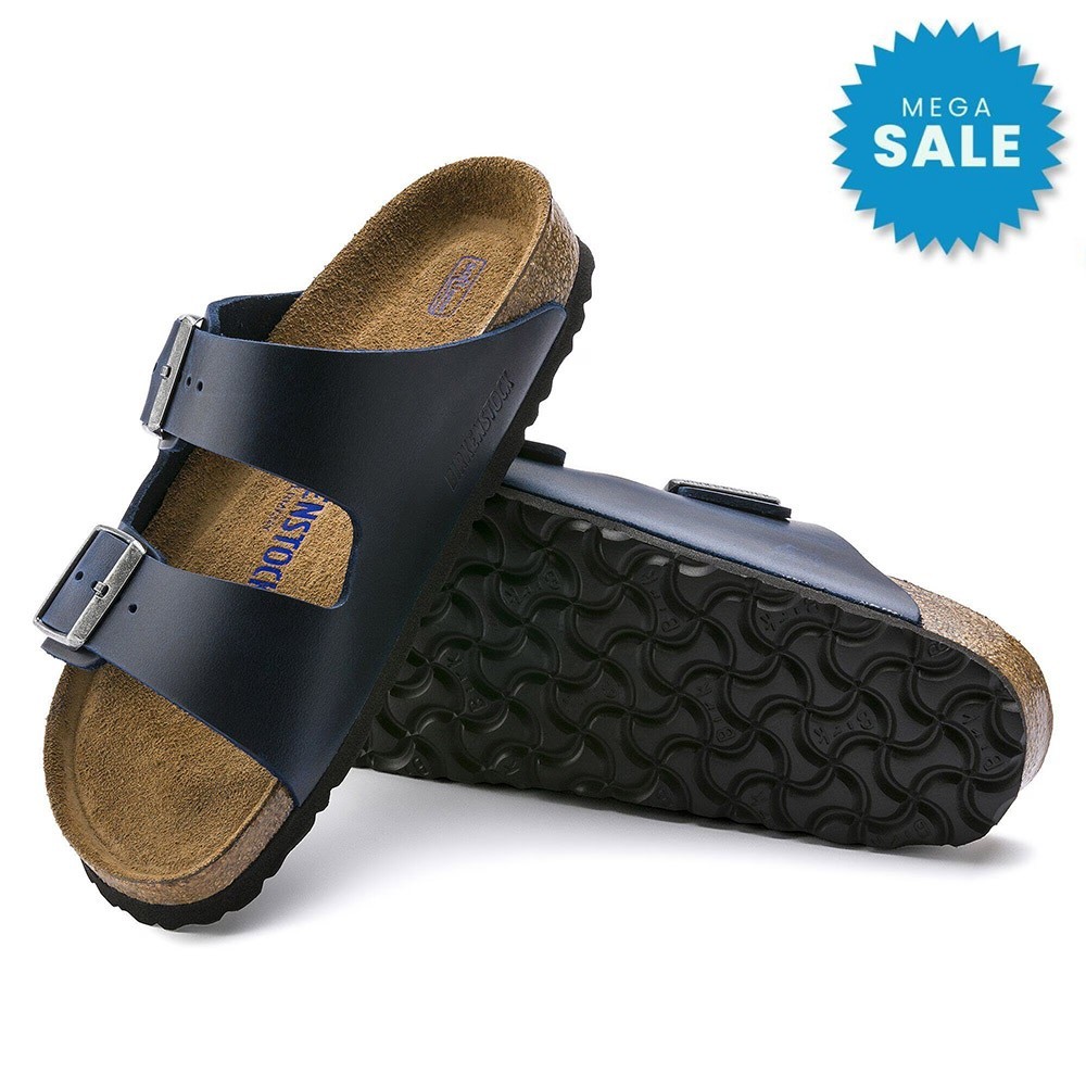 NWB Birkenstock Arizona Oiled Leather Blue Sandals Soft Footbed Shoes US 6-12