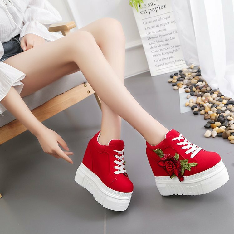Women Floral Slip On Casual Chunky Creepers Platform Wedge Shoes Ladies Sneakers