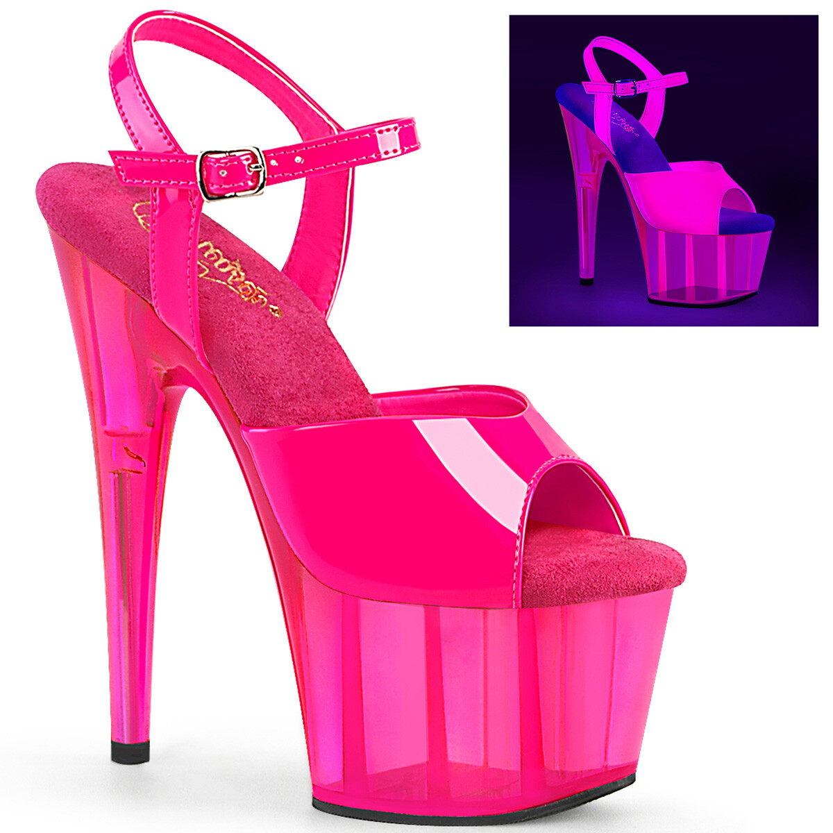 7″ Neon Pink Platform Glow in the Dark Stripper Heels Pleaser Pole Dancer Shoes