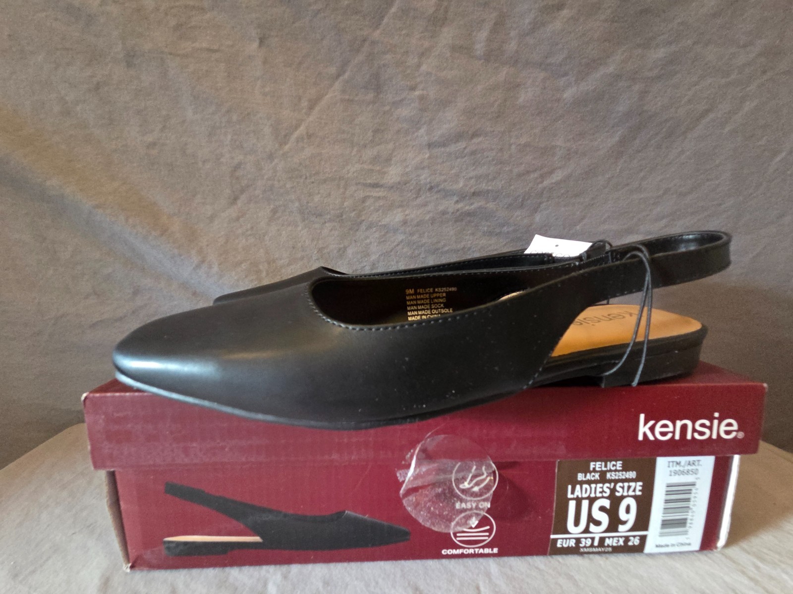 Kensie Felice Slingback Women’s Black Flats Casual Dress Shoes Size 9 w Box