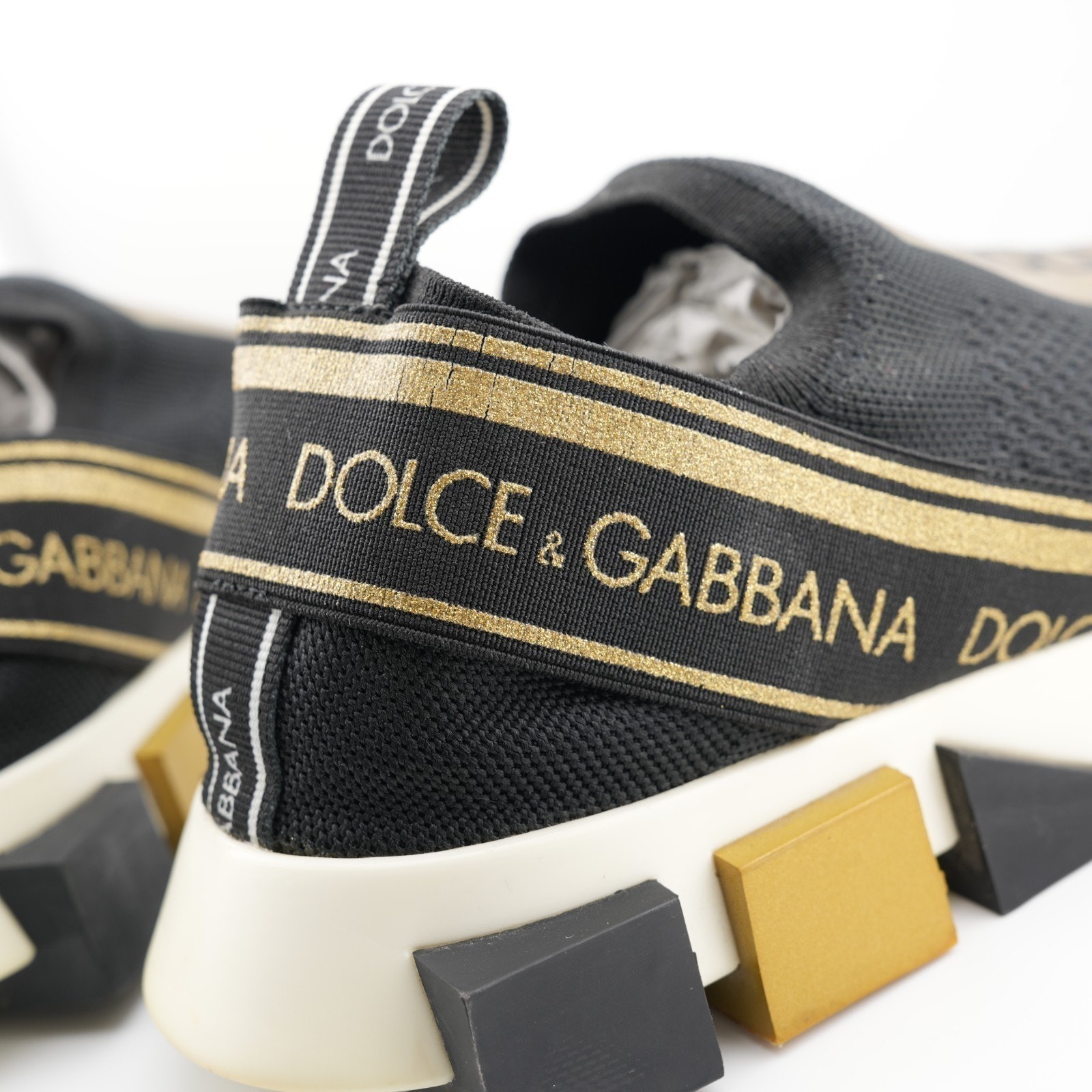 Dolce & Gabbana Black Gold Knit Fabric Sorrento Slip On Sneaker Women 11
