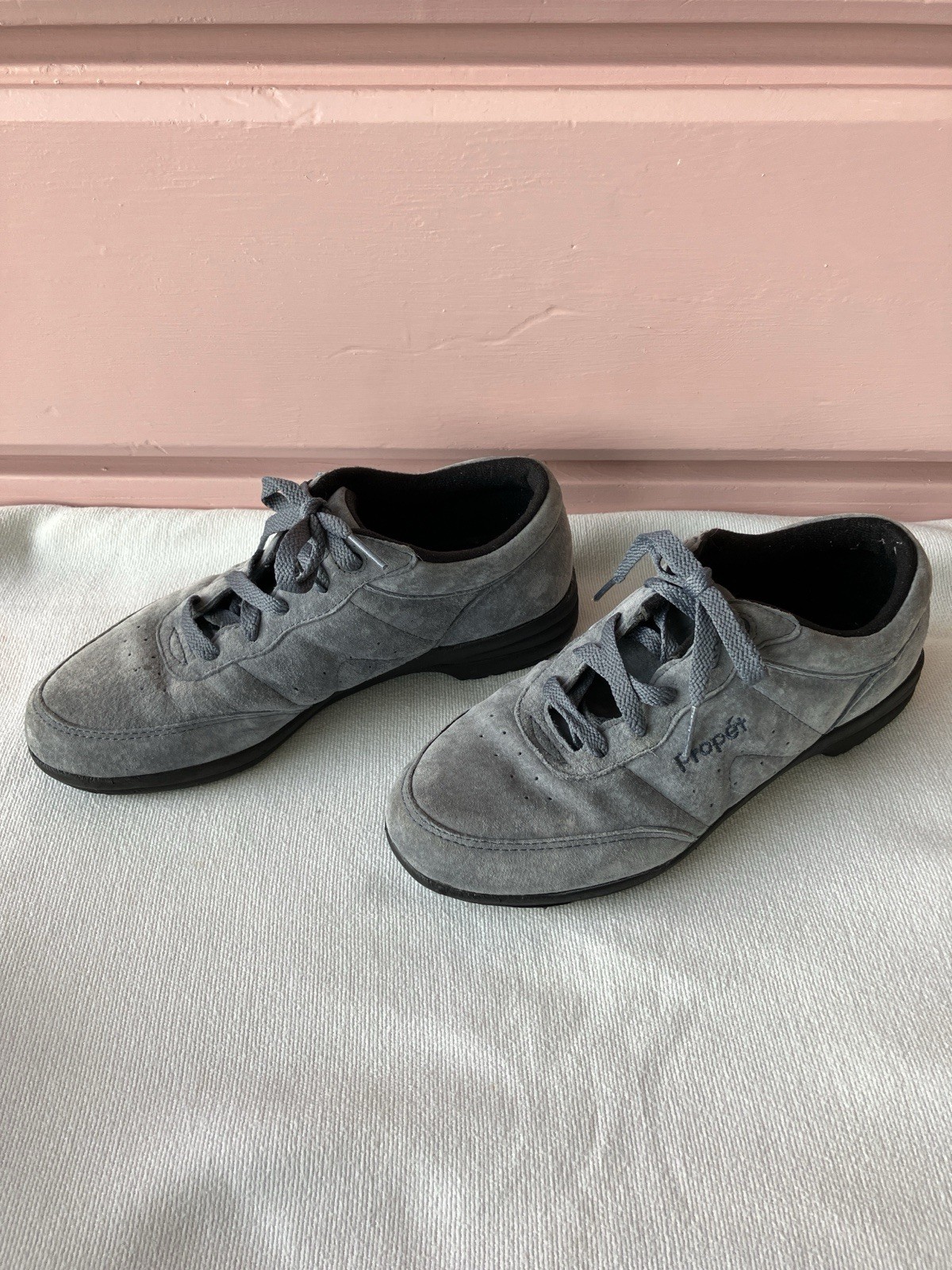 Propet Womens Washable Walker Grey Leather Shoes 7B