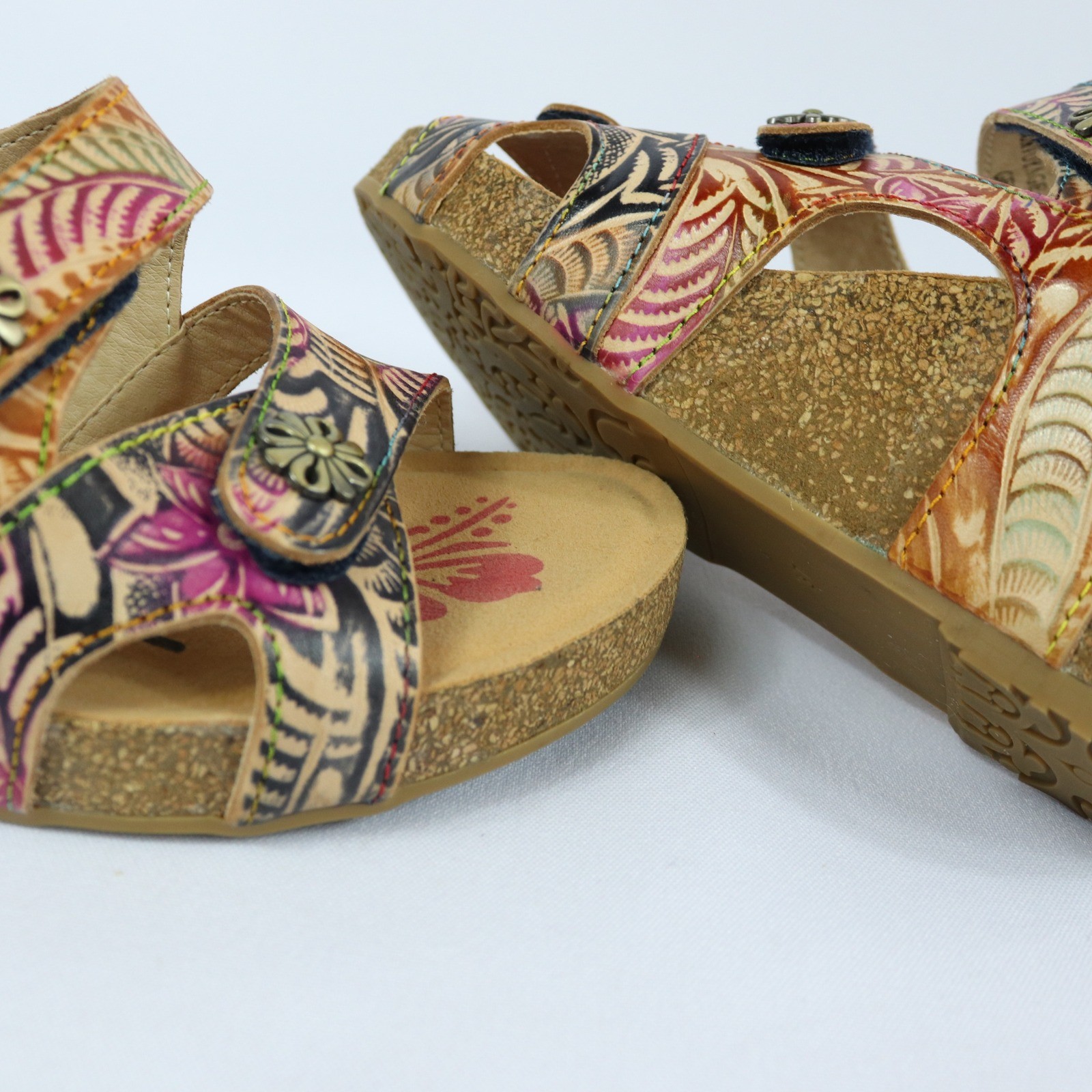 L’Artiste by Spring Step BonVoyage Hand Painted Tropical Wedge Sandals Sz EU 37