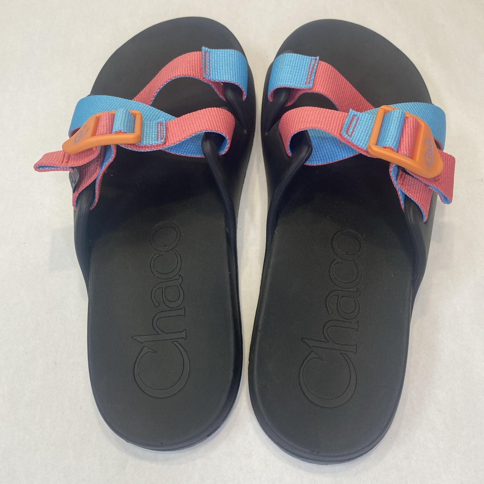 Women’s Chaco Chillos Slide Sandals Size 7 Pink Blue Flat Slide Sandals